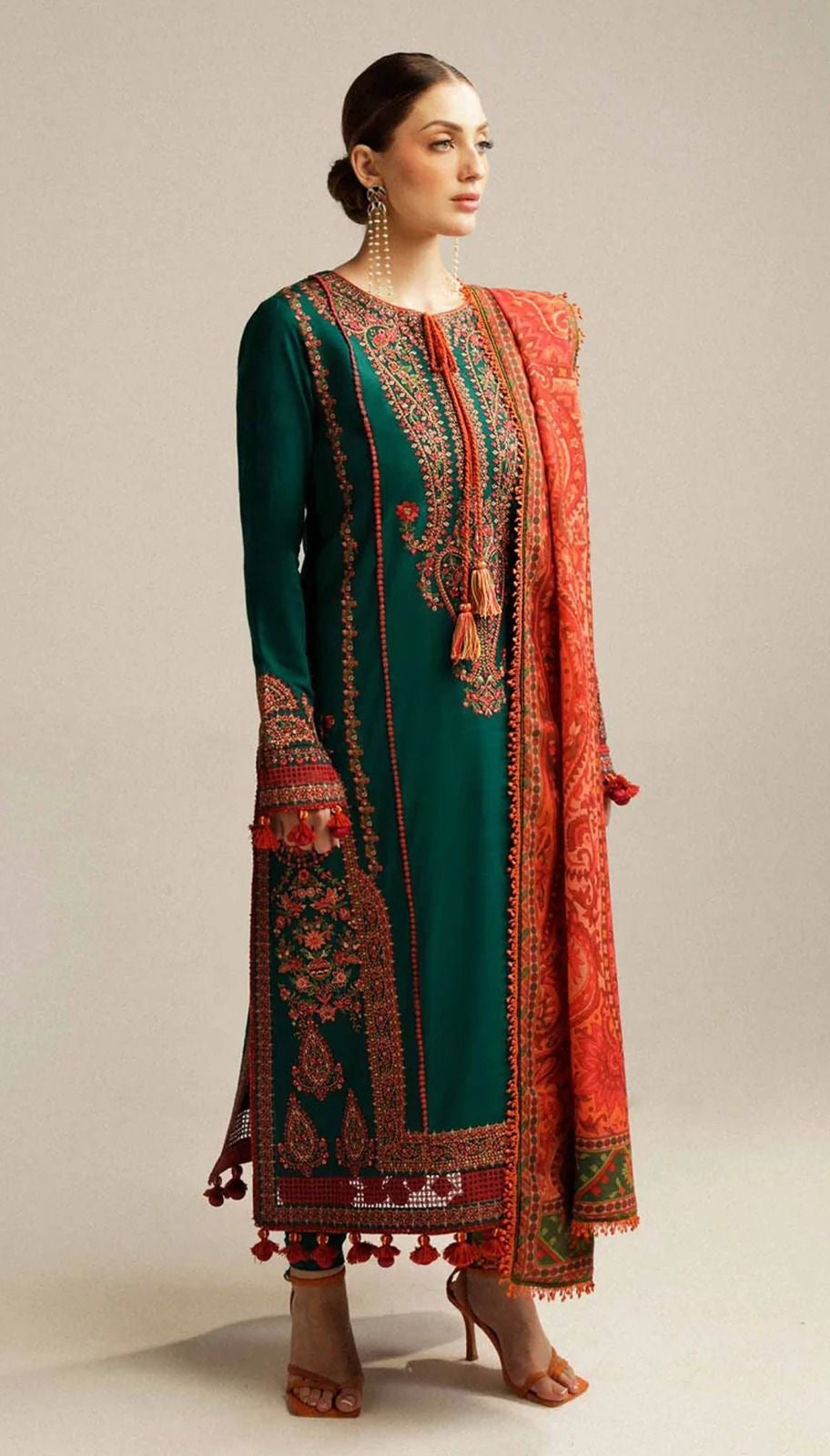 HUSAIN REHAR | DHANAK 3 PIECE UNSTICHED FULL HEAVY EMB SUIT WITH HEAVY EMB SHAWL FOR WINTER 2025-26
