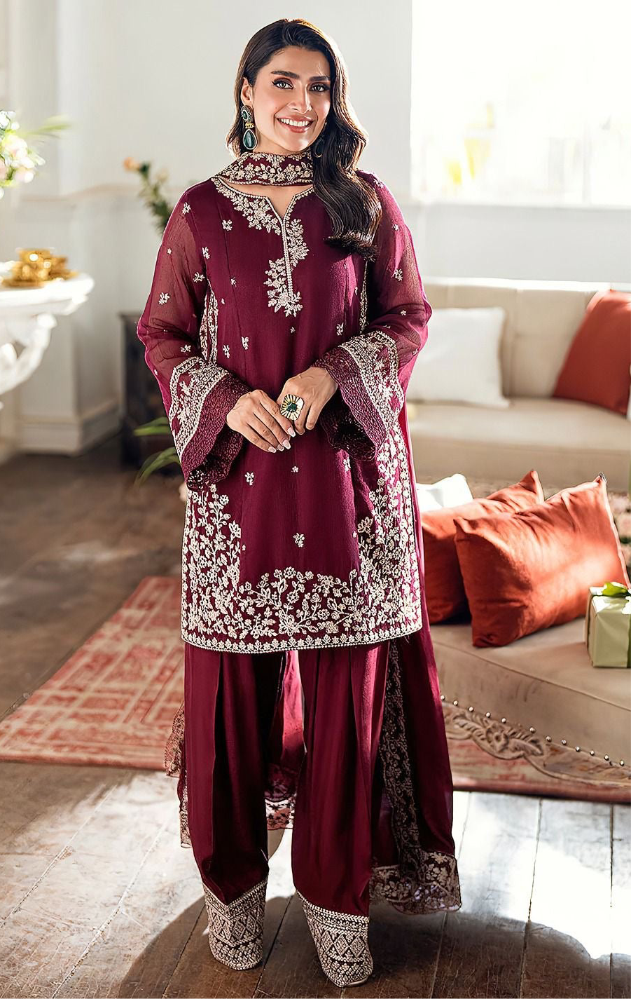 AZURE | DHANAK 3 PIECE UNSTICHED FULL HEAVY EMB SUIT WITH HEAVY EMB SHAWL FOR WINTER 2025-26