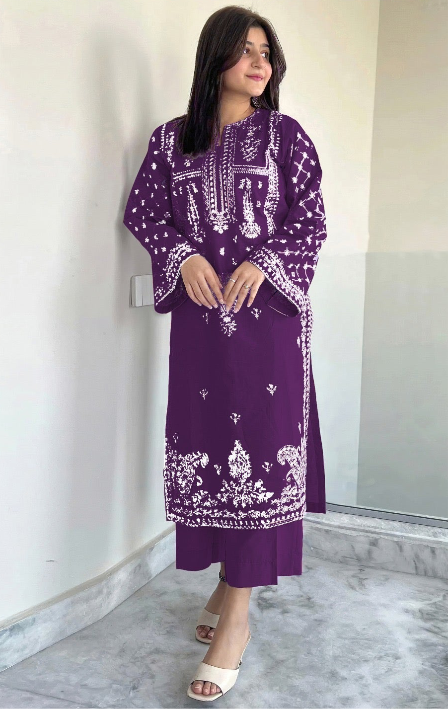 UMZAY| LAWN 2 PC FULL HEAVY EMB SUIT FOR SUMMER 2026 BOTEL PURPLE