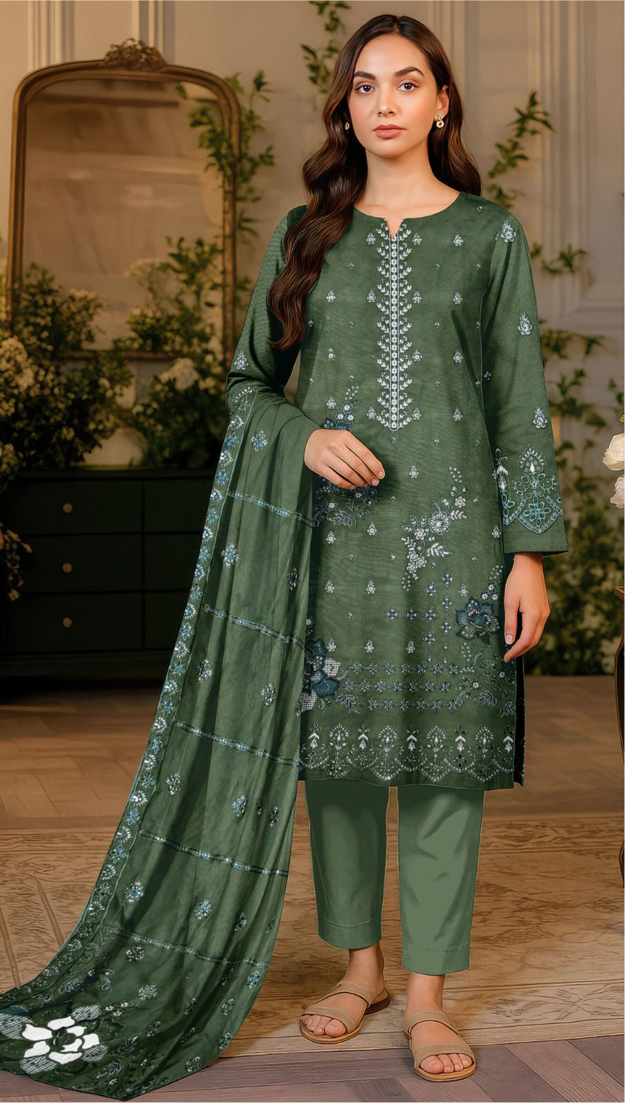 HUSAIN REHAR | DHANAK 3 PIECE UNSTICHED FULL HEAVY EMB SUIT WITH HEAVY EMB SHAWL FOR WINTER 2025-26