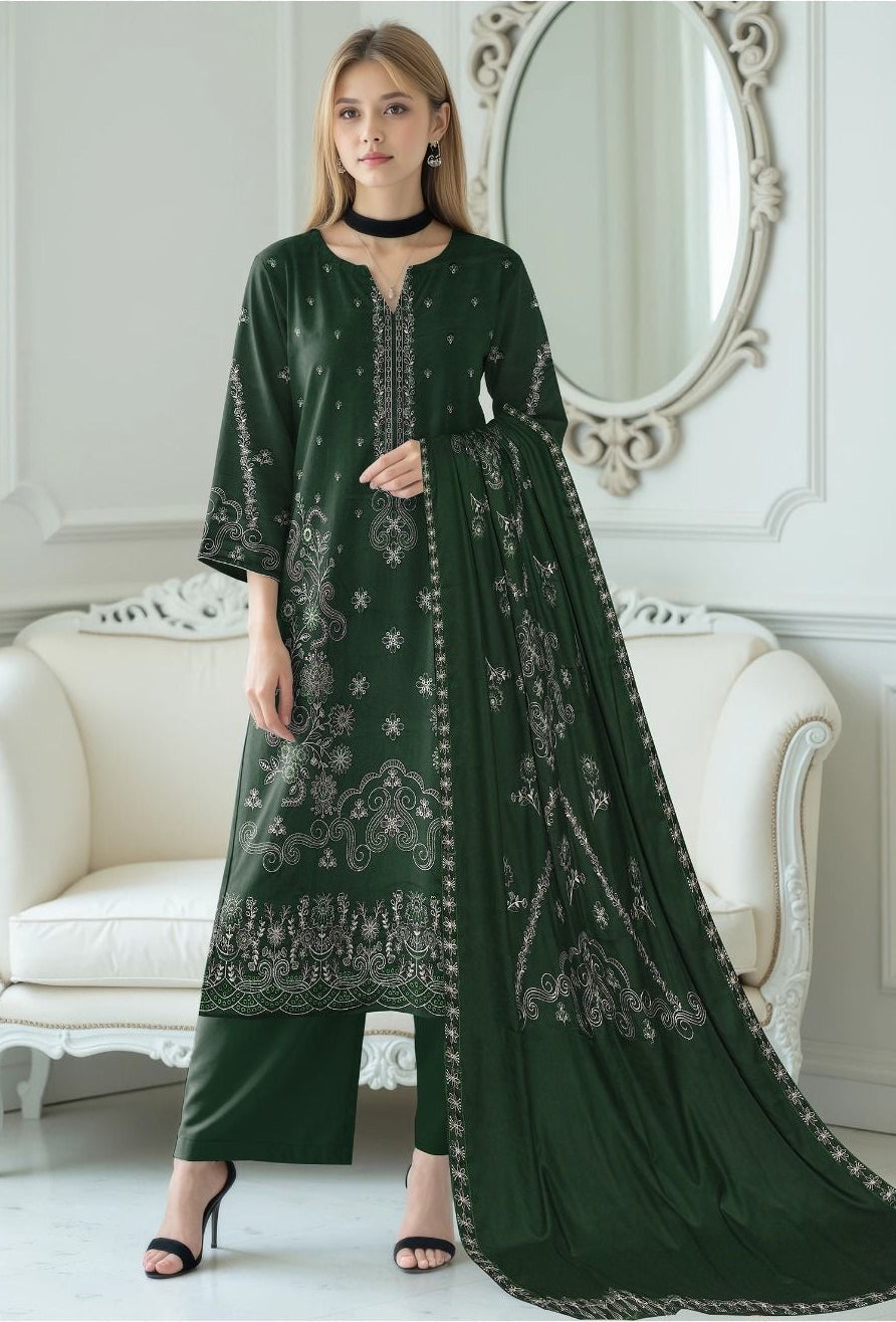 BAREEZE | DHANAK 3 PIECE UNSTICHED FULL HEAVY EMB SUIT WITH HEAVY EMB SHAWL FOR WINTER 2025-26