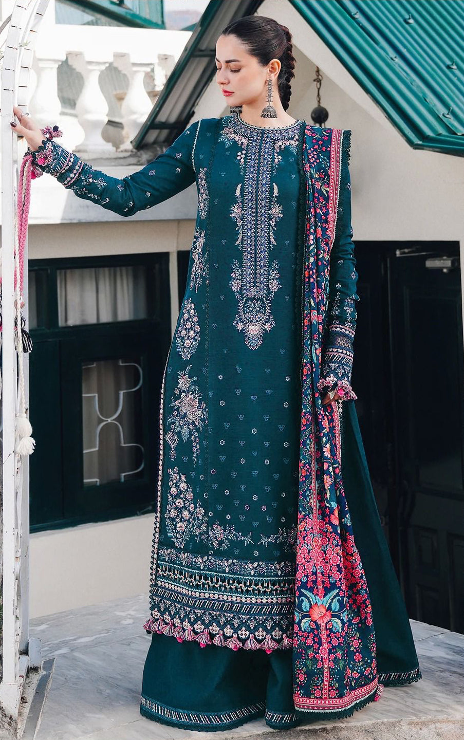 HUSSAIN REHAR| DHANAK 3 PIECE UNSTICHED FULL HEAVY EMB SUIT WITH HEAVY EMB SHAWL FOR WINTER 2025-26