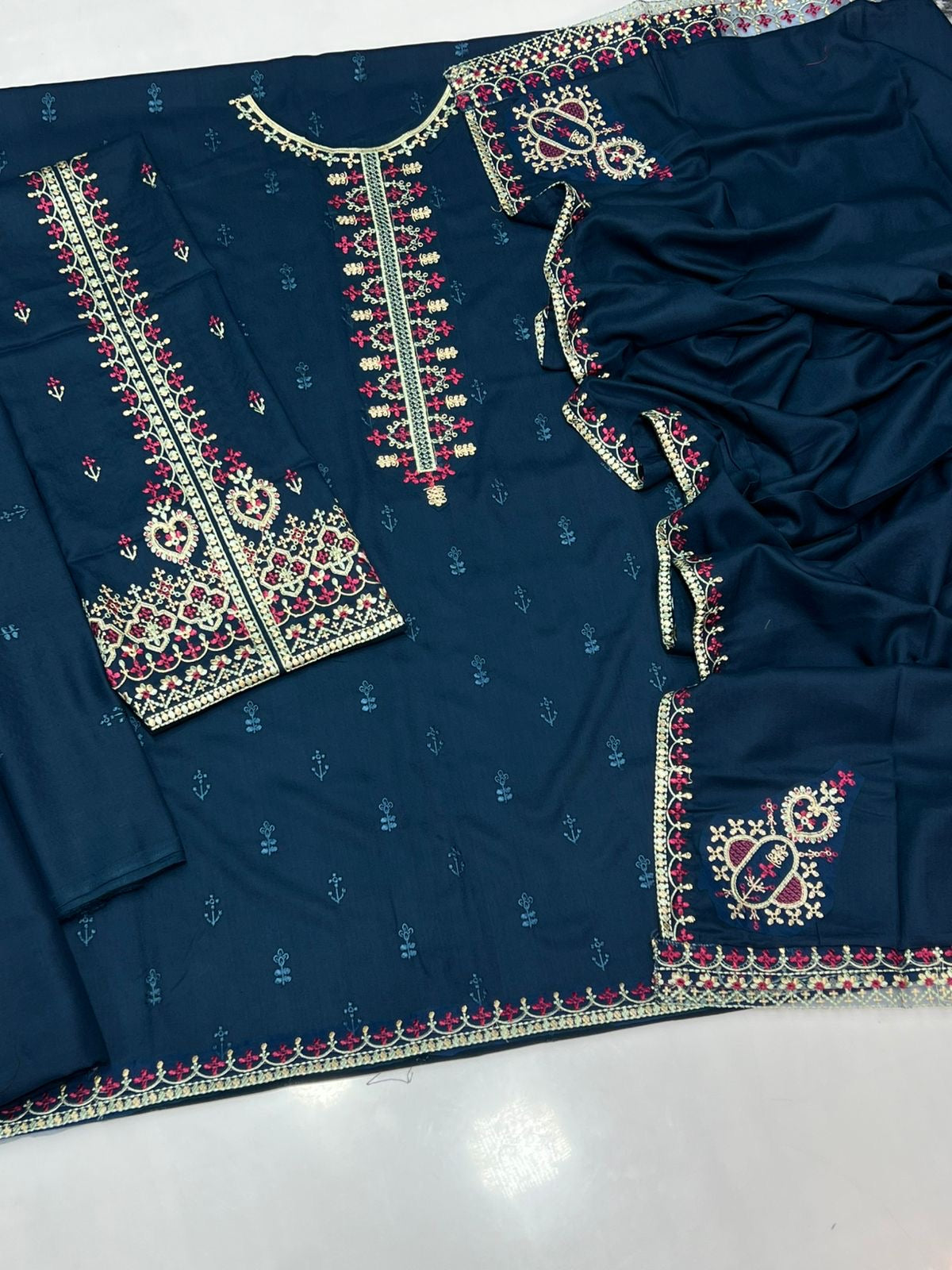 MARIA.B | DHANAK 3 PIECE UNSTICHED FULL HEAVY EMB SUIT WITH HEAVY EMB SHAWL FOR WINTER 2025-26