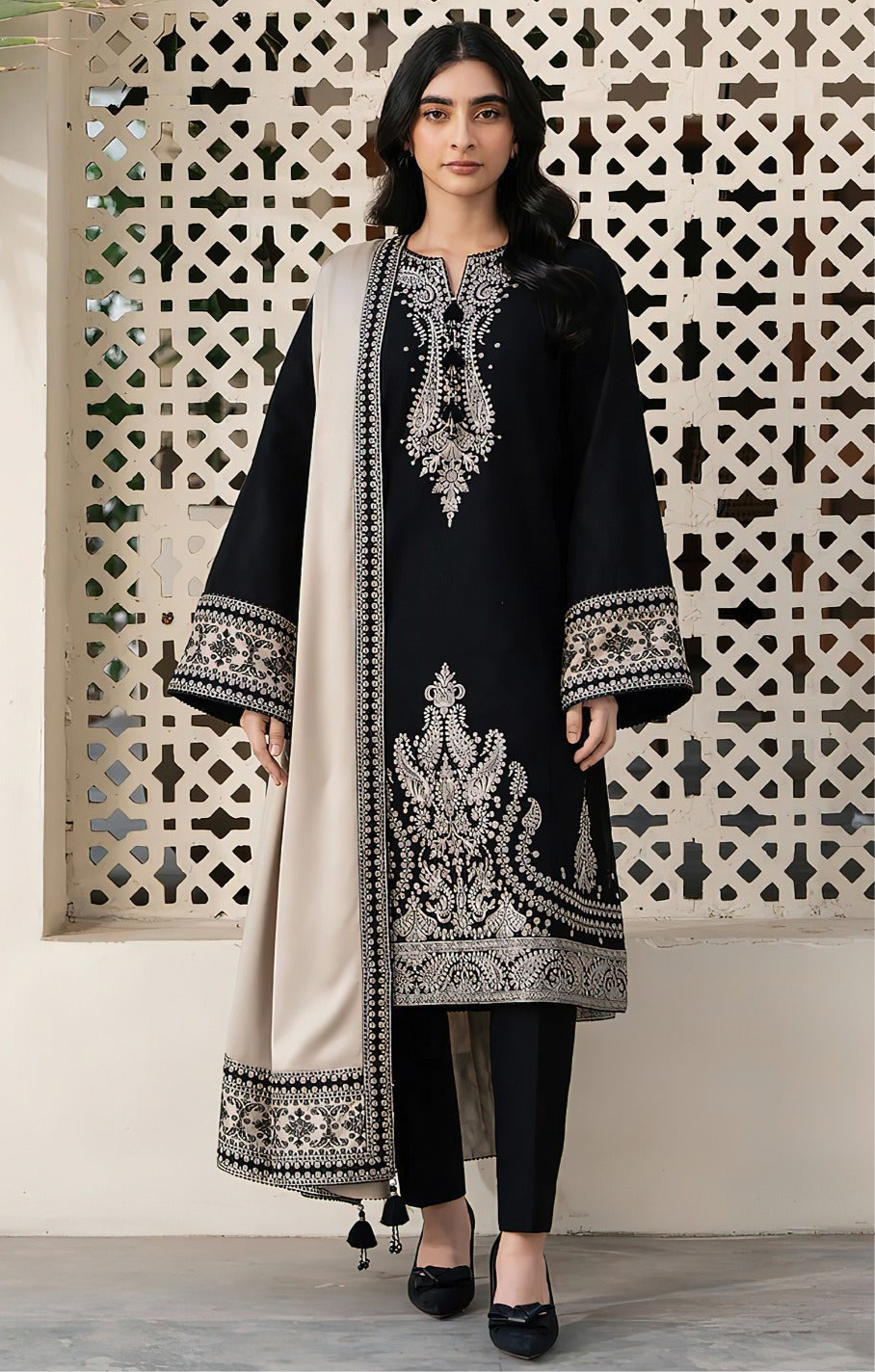 JAZMIN | LAWN 3 PIECE UNSTICHED FULL HEAVY EMB SUIT WITH READY TO WEAR CUTTWORK DUBATA FOR SUMMER 2026