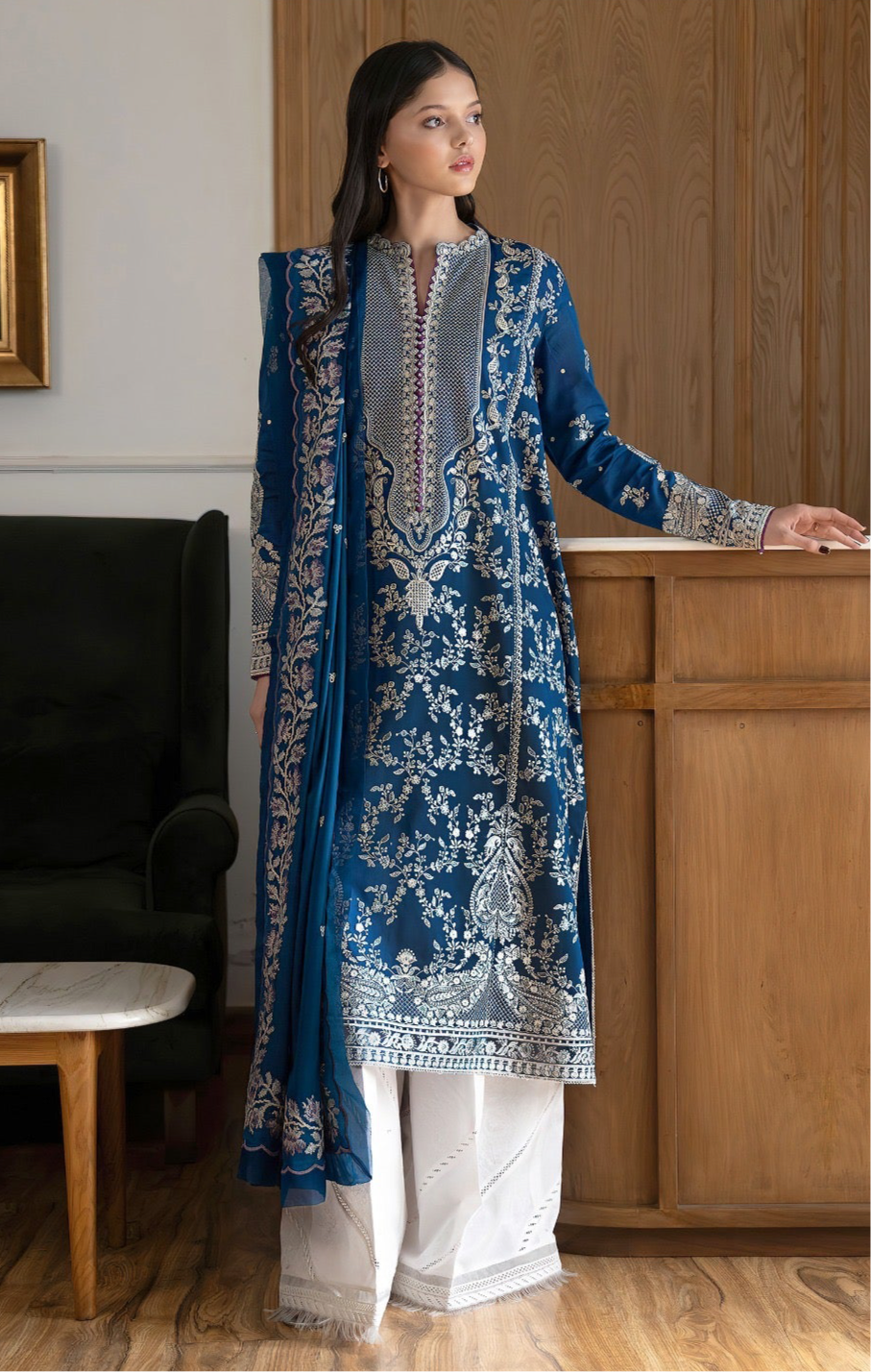 ZARA SHAHKAHAN | LAWN 3 PIECE UNSTICHED FULL HEAVY EMB SUIT WITH READY TO WEAR CUTTWORK DUBATA FOR SUMMER 2026