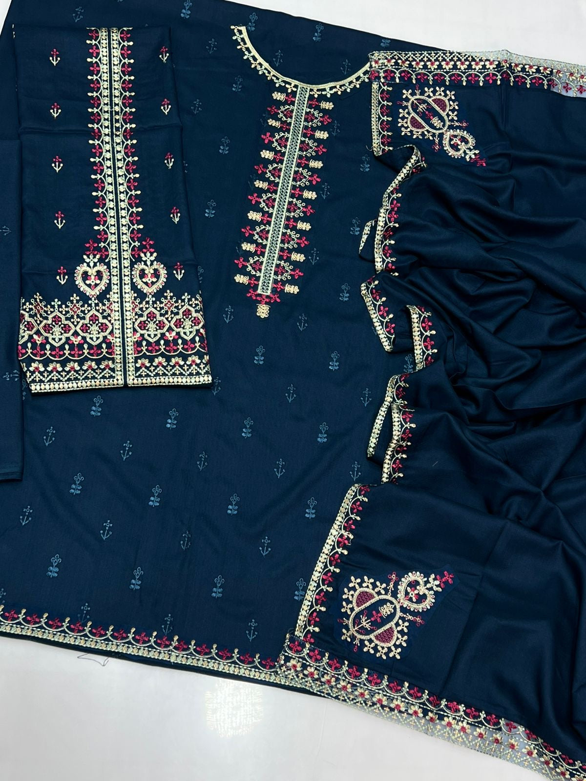 MARIA.B | DHANAK 3 PIECE UNSTICHED FULL HEAVY EMB SUIT WITH HEAVY EMB SHAWL FOR WINTER 2025-26