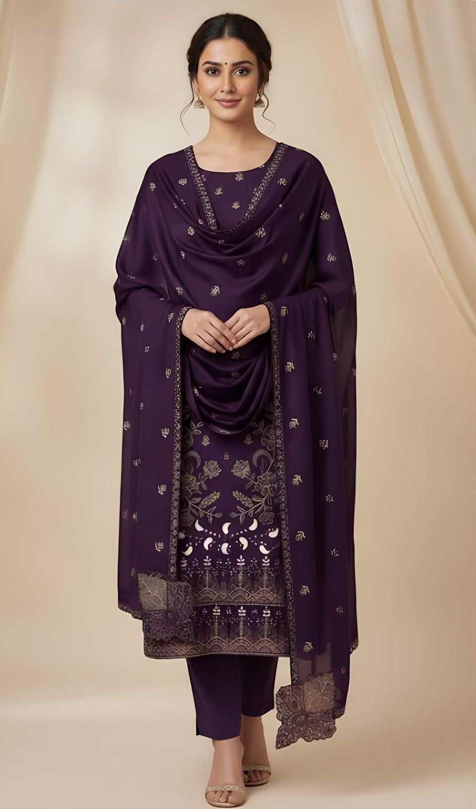 IZEL | DHANAK 3 PIECE UNSTICHED FULL HEAVY EMB SUIT WITH HEAVY EMB SHAWL FOR WINTER 2025-26