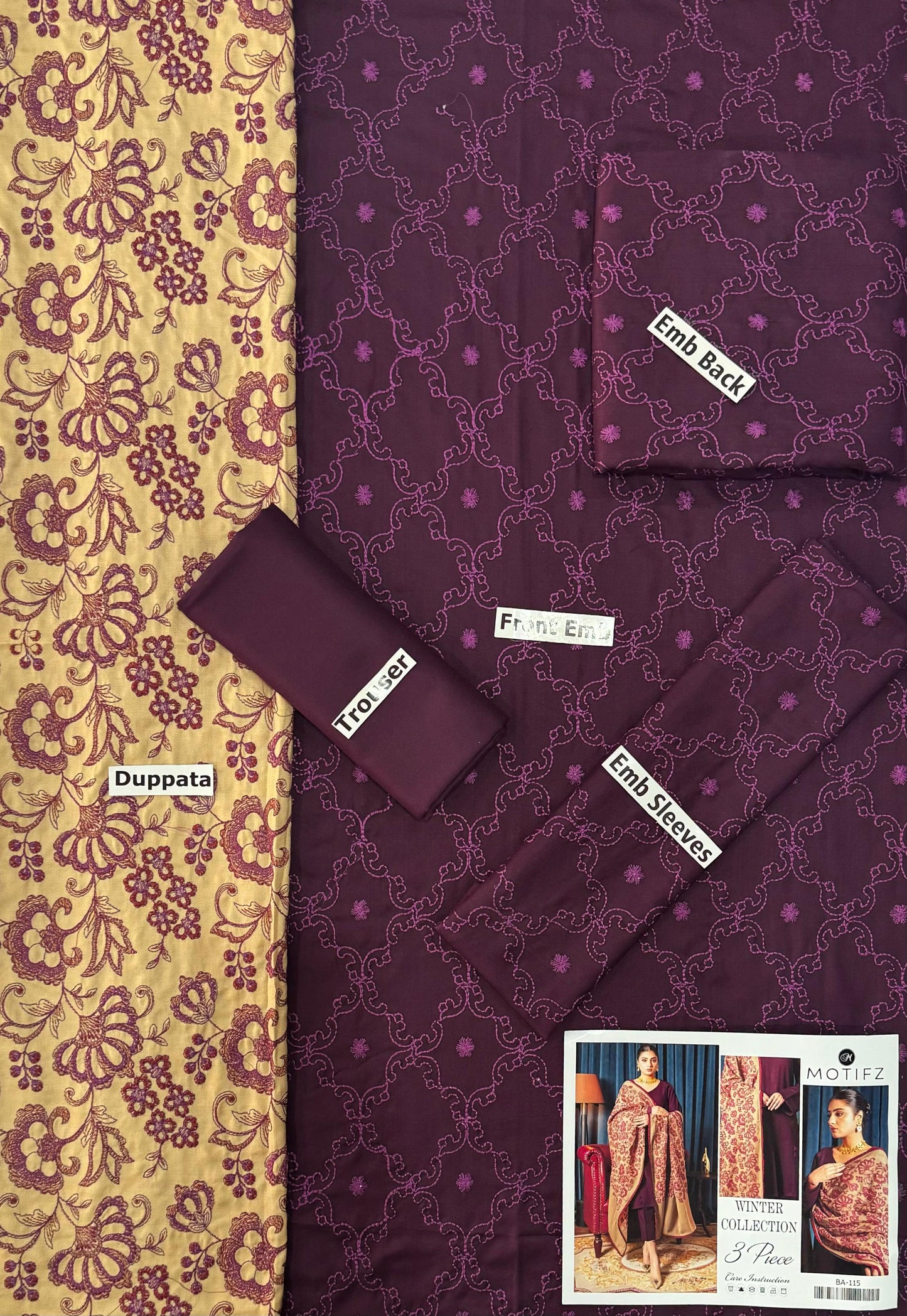 MOTIFZ | DHANAK 3 PIECE FULL EMBROIDERED SUIT FOR WINTER 2024-2025