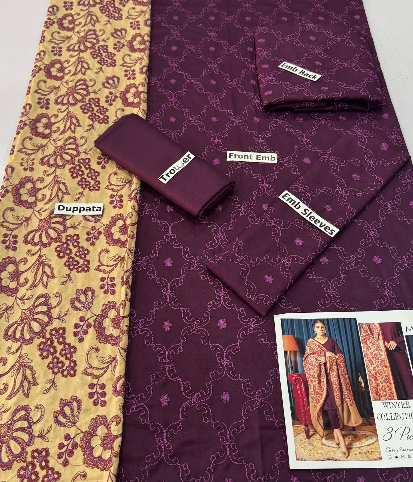 MOTIFZ | DHANAK 3 PIECE FULL EMBROIDERED SUIT FOR WINTER 2024-2025