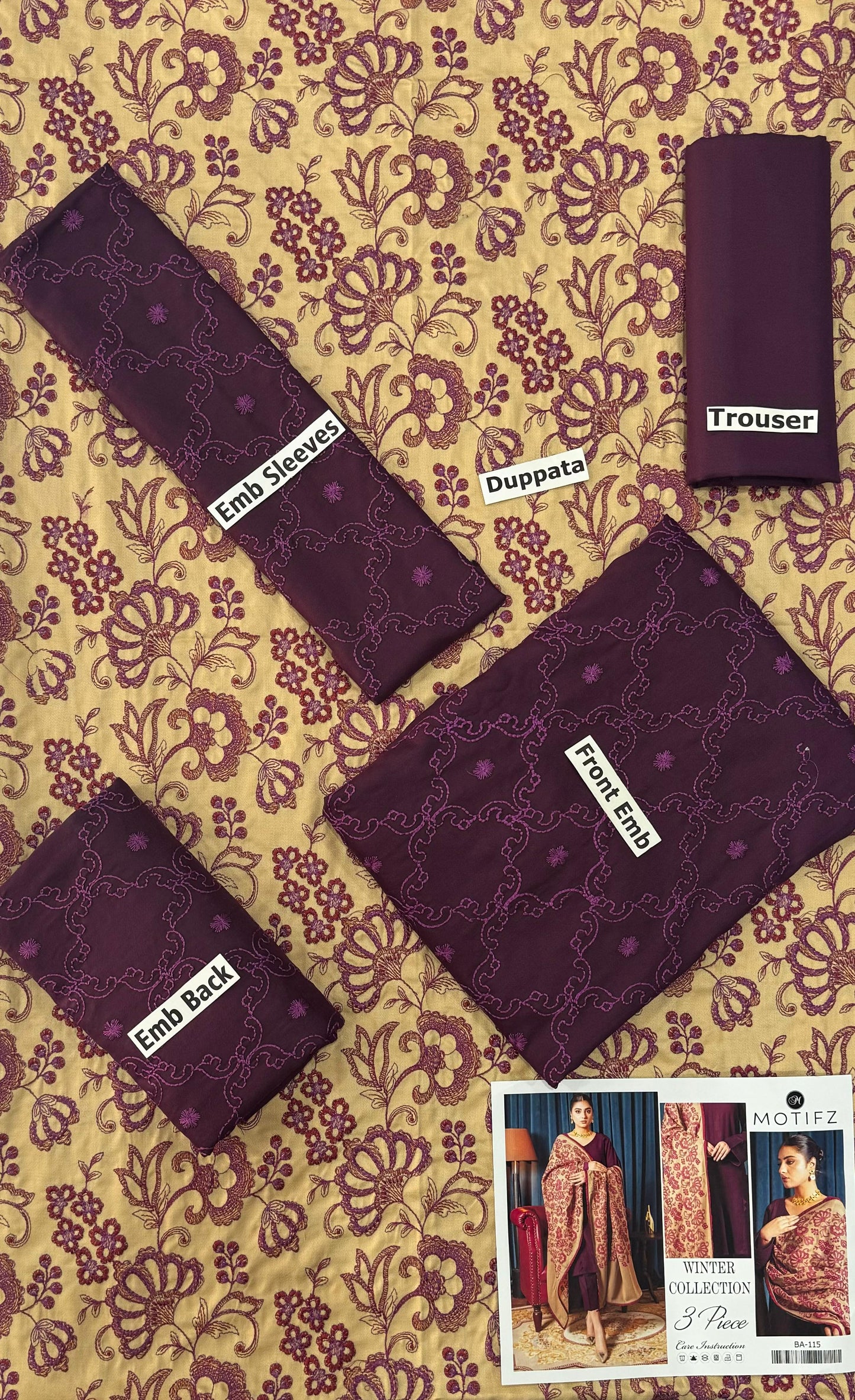 MOTIFZ | DHANAK 3 PIECE FULL EMBROIDERED SUIT FOR WINTER 2024-2025