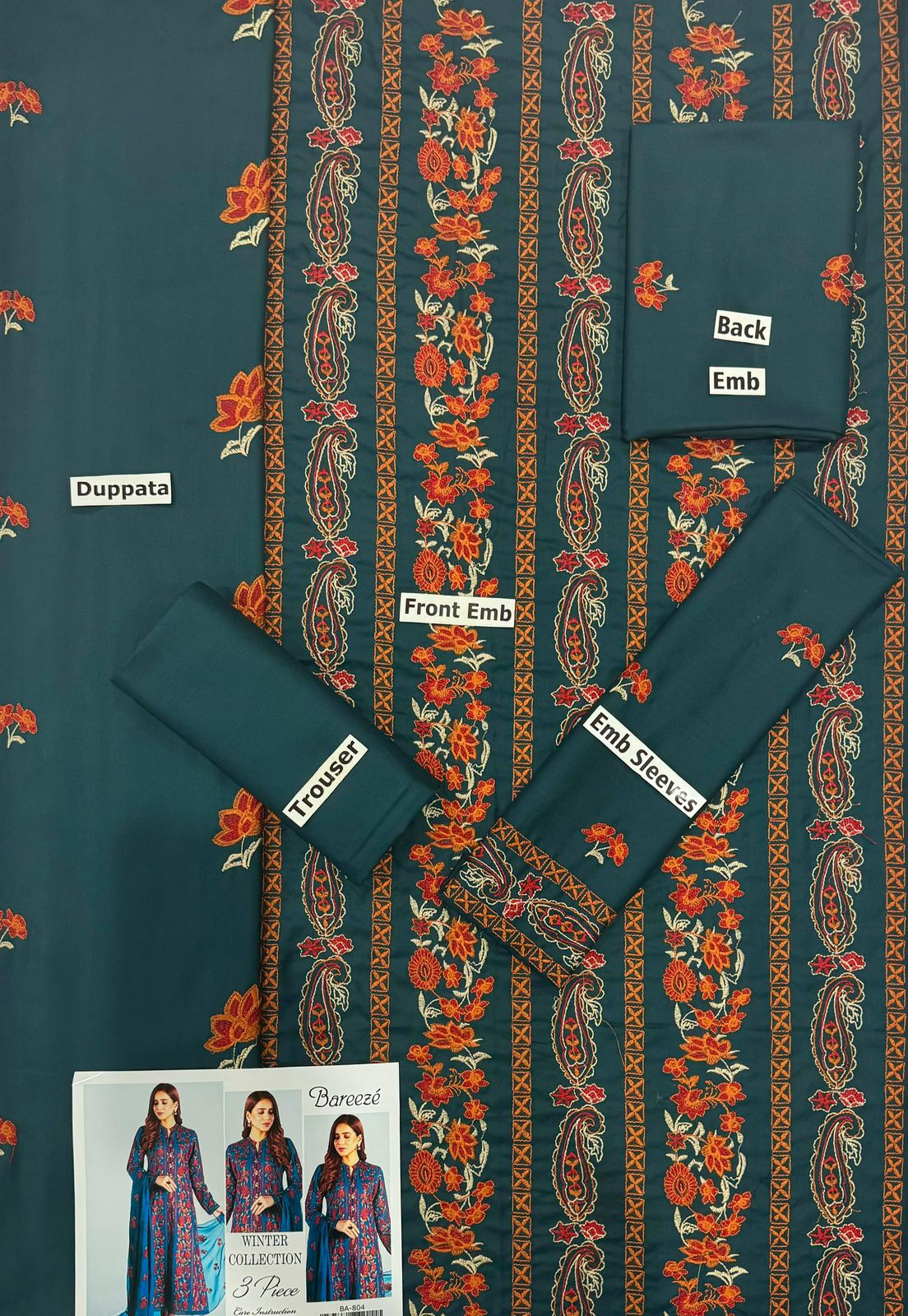 BAREEZE | DHANAK 3 PIECE FULL EMBROIDERED SUIT FOR WINTER 2024-2025