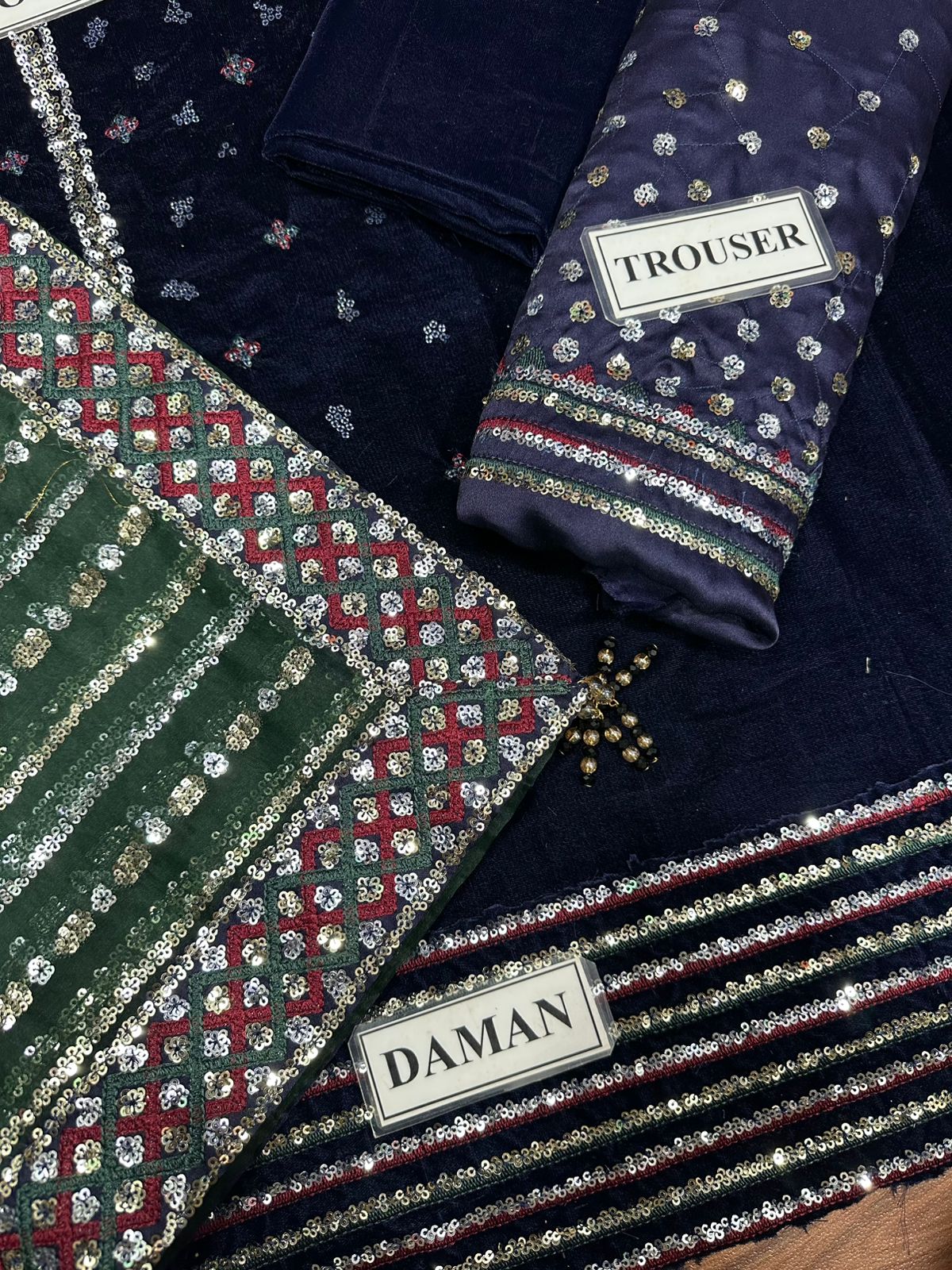 JAZMIN | VELVET 3 PIECE SEQUENCE EMB SUIT FOR PARTY WEAR 2025