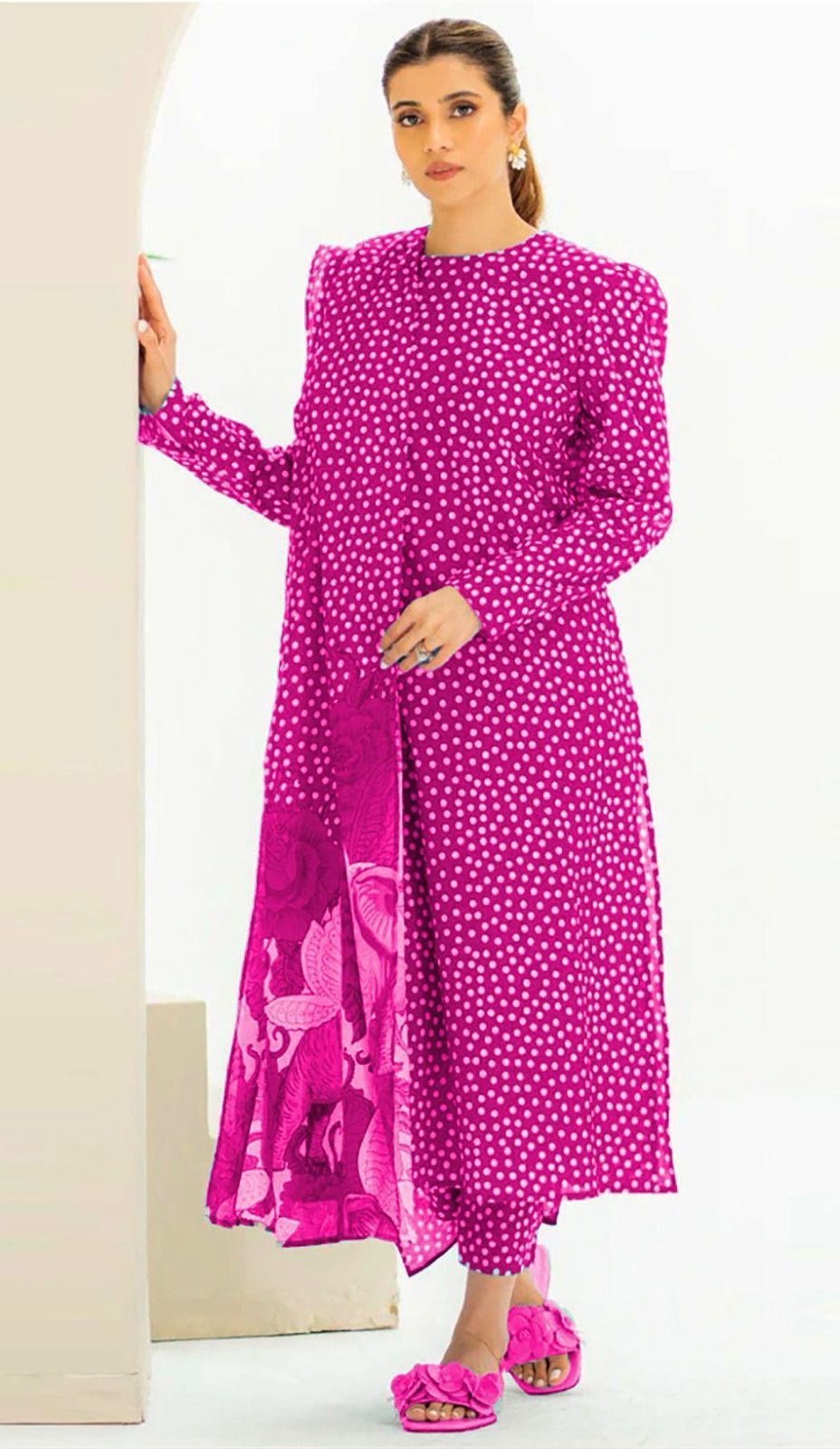 CROSS STICH | ALL OVER LAWN 3 PIECE PRINT SUIT FOR SUMMER 2025 PINK