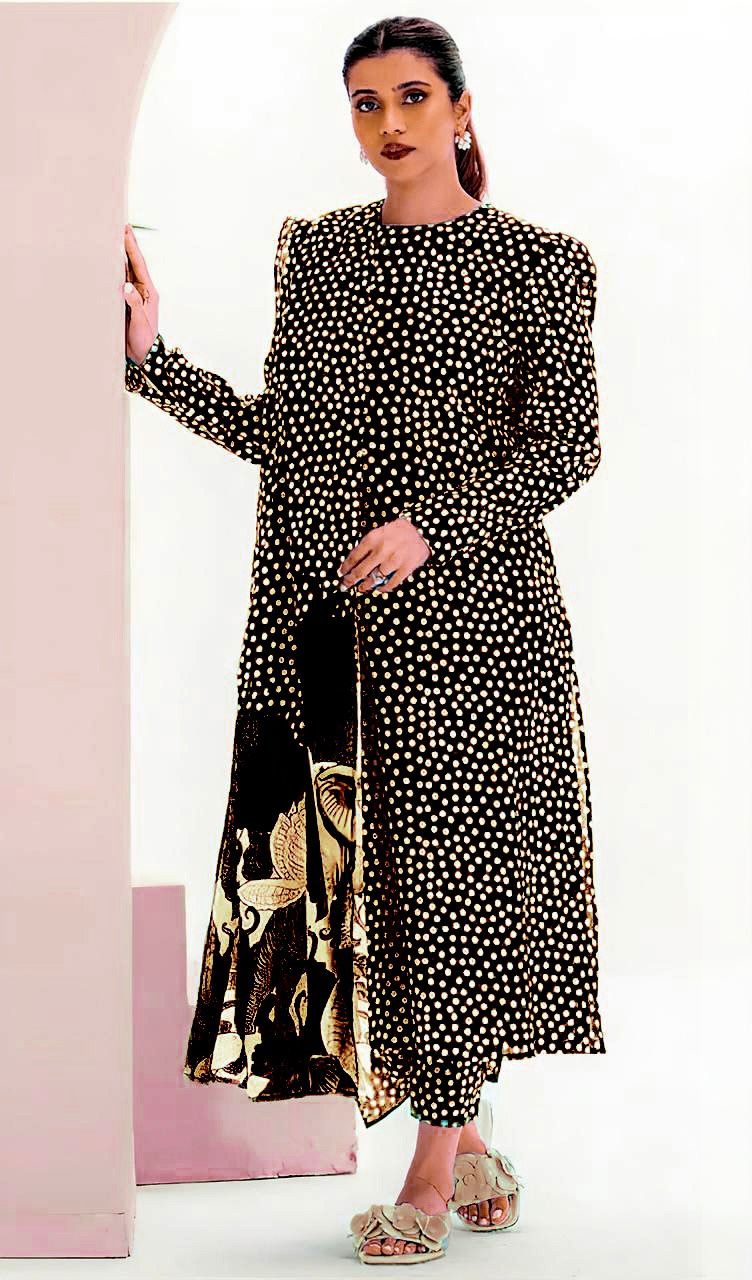 CROSS STICH | ALL OVER LAWN 3 PIECE PRINT SUIT FOR SUMMER 2025 BLACK