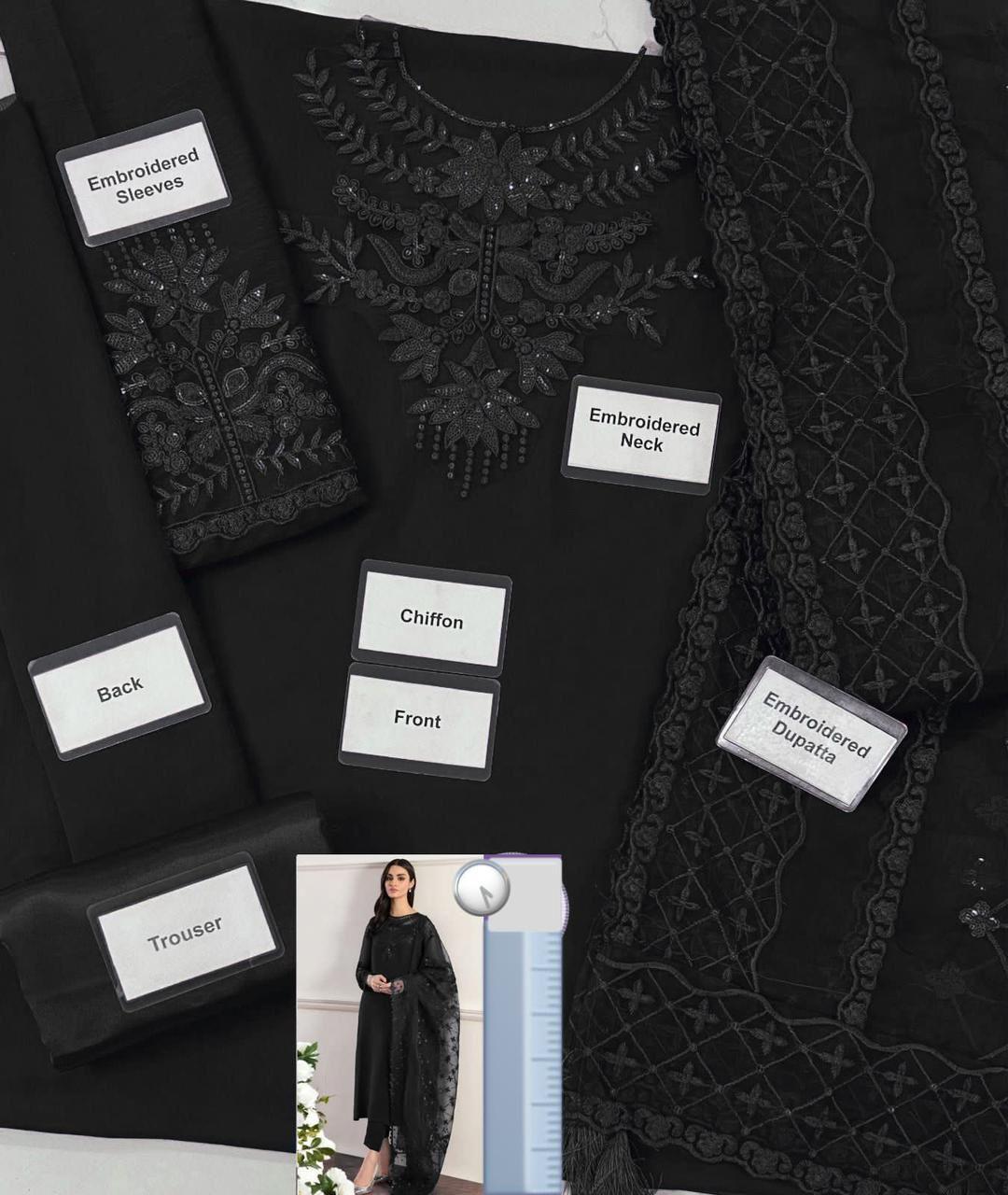 BAROQUE | CHIFFON 3 PIECE FULL HEAVY EMB SUIT FOR PARTY WEAR 2025 D291/292 BLACK