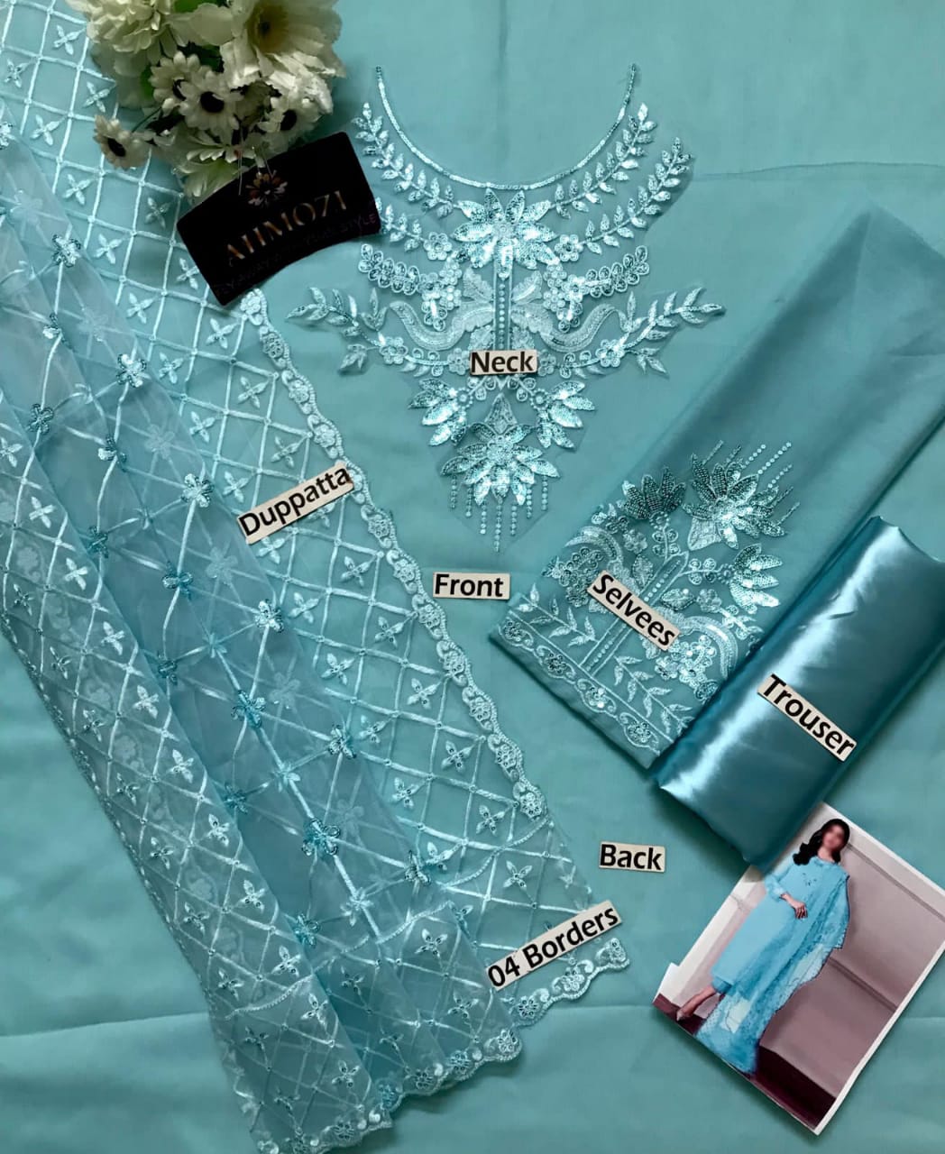 BAROQUE | CHIFFON 3 PIECE FULL HEAVY EMB SUIT FOR PARTY WEAR 2025 D291/292 SKY BLUE