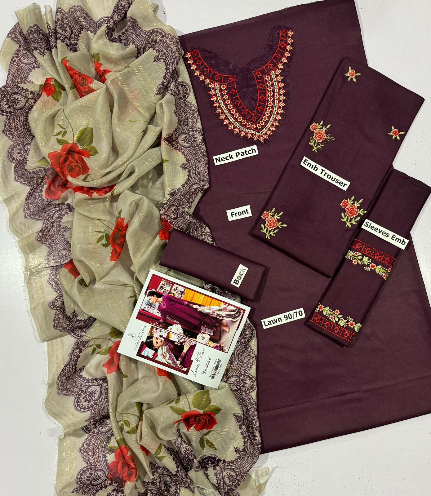 SAPPHIRE | LAWN 3 PIECE FULL EMB UNSTICHED SUIT FOR SUMMER 2025