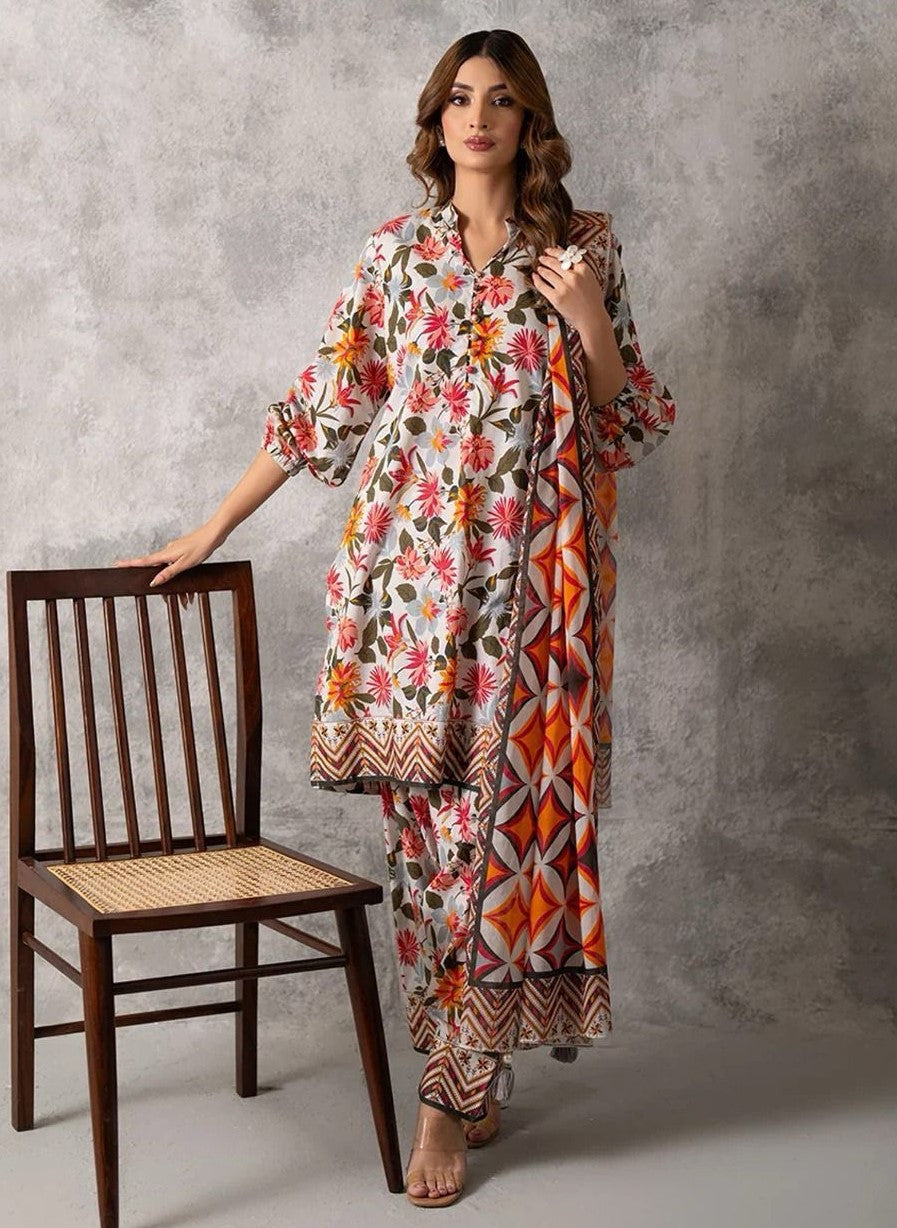 NISHA | LAWN 3 PIECE UNSTICHED DIGITAL PRINTED SUIT FOR SUMMER 2025