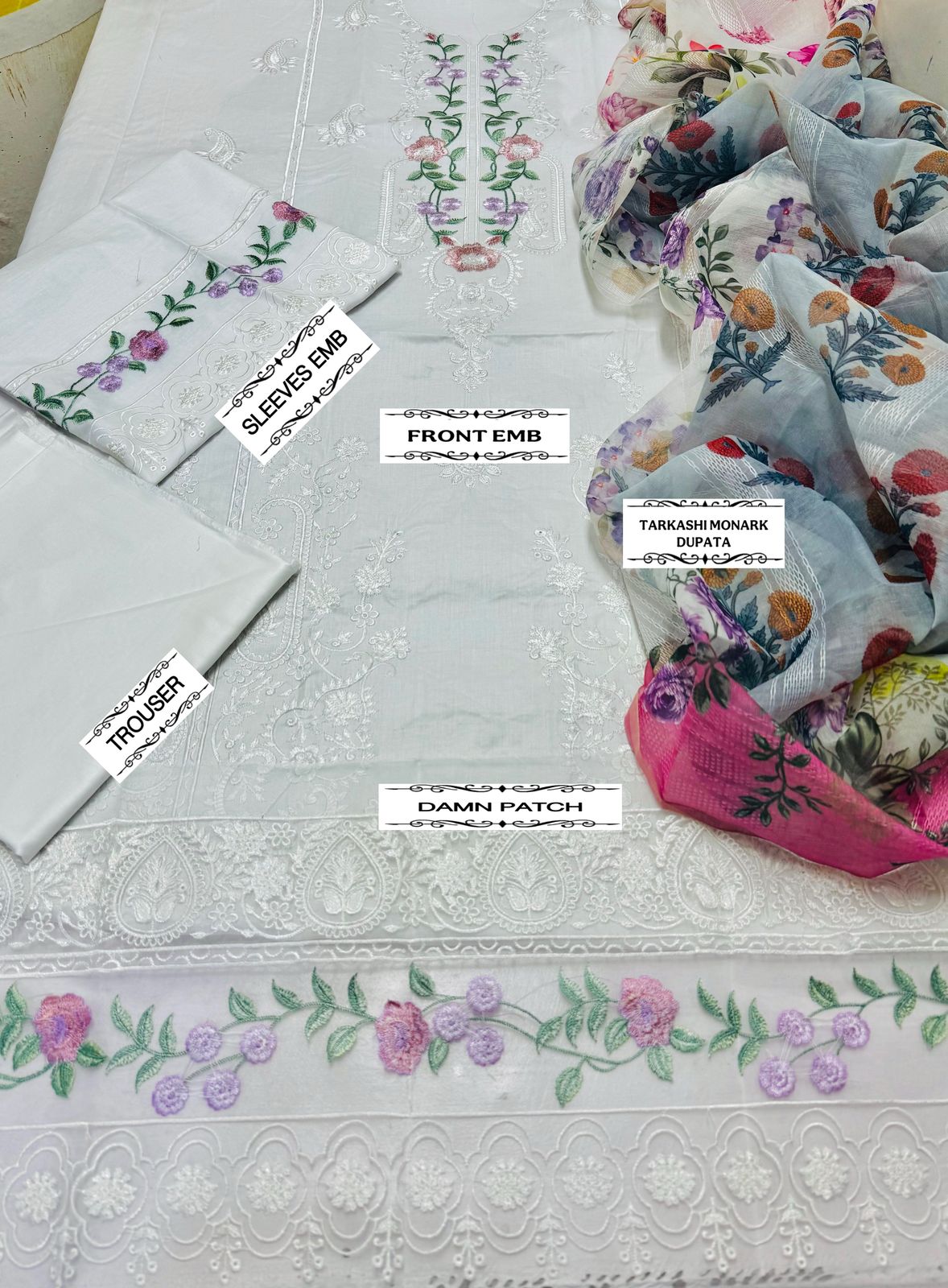 JAZMINE | LAWN 3 PIECE FULL HEAVY EMB UNSTICHED SUIT FOR SUMMER 2025