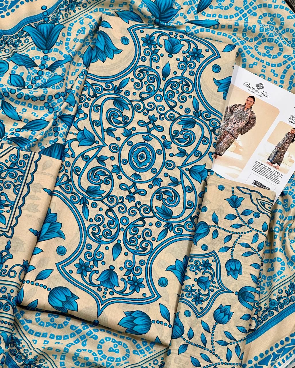 BINT-E-NAZ | LAWN 3 PIECE UNSTICHED PRINT SUIT FOR SUMMER 2025