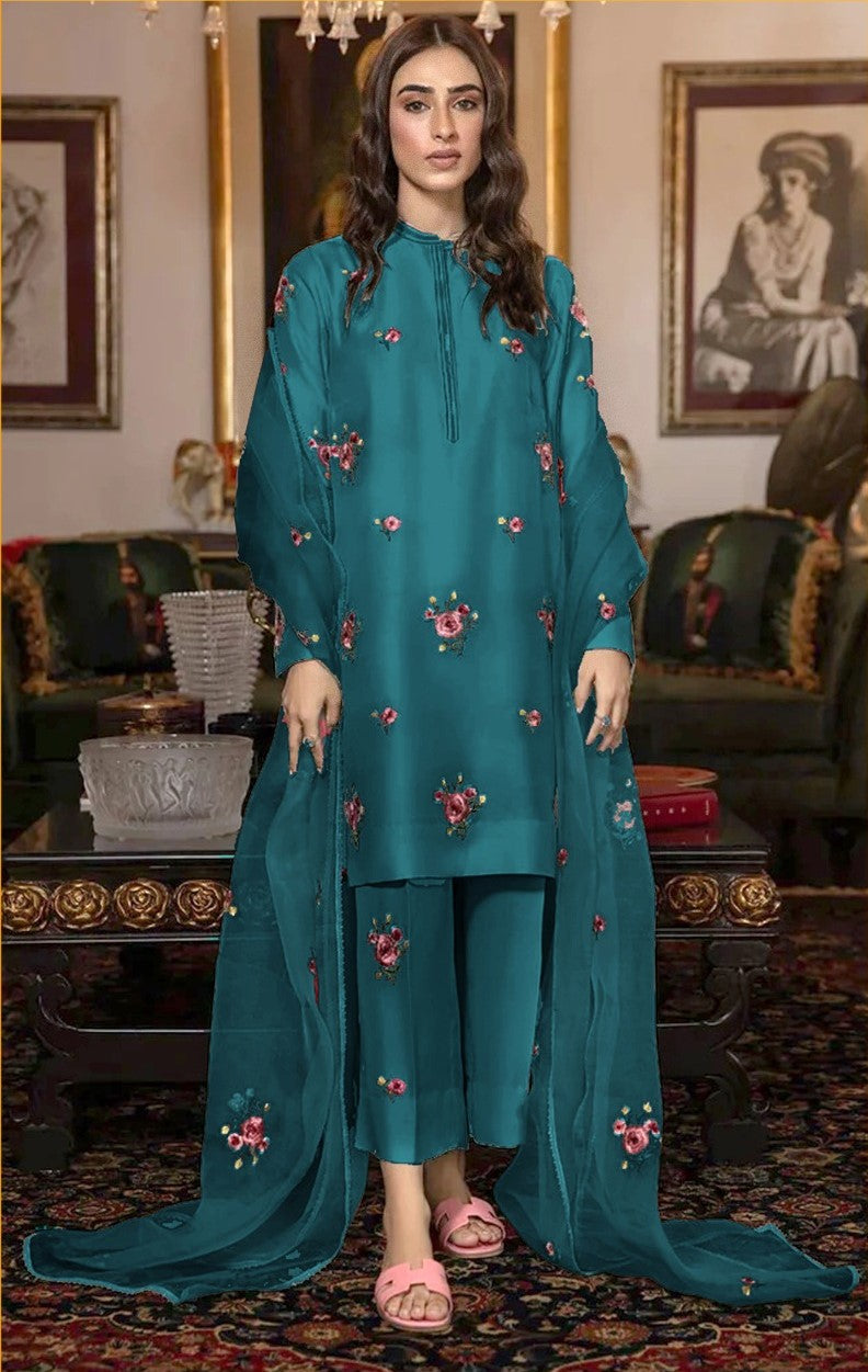 ZAINAB CHOTTANI | FANCY IMPORTED SHAMOOZ SILK 3 PIECE EMB UNSTICHED SUIT FOR WINTER 2025-2026 ZINC