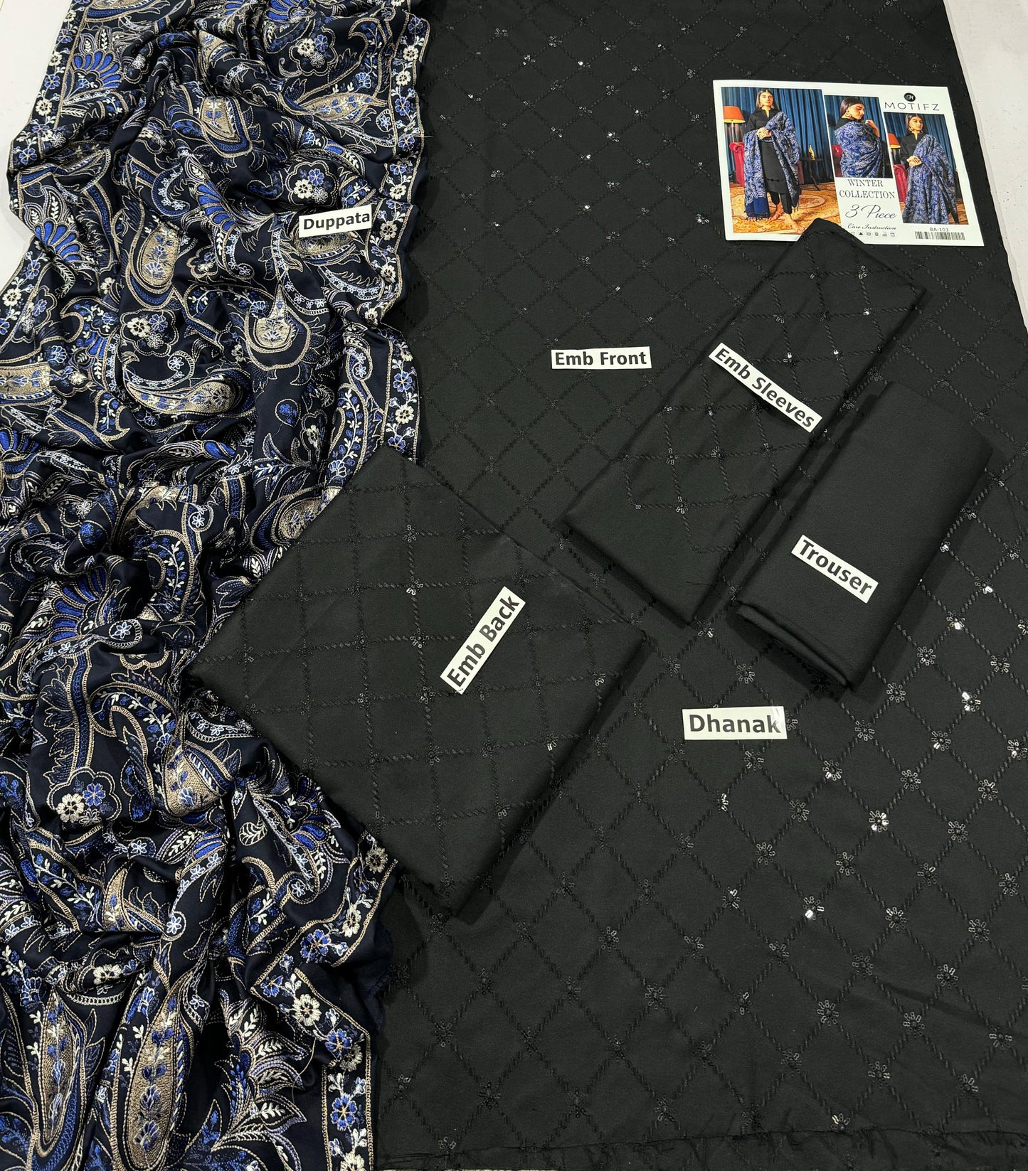 MOTIFZ | DHANAK 3 PIECE FULL EMBROIDERED SUIT FOR WINTER 2024-2025