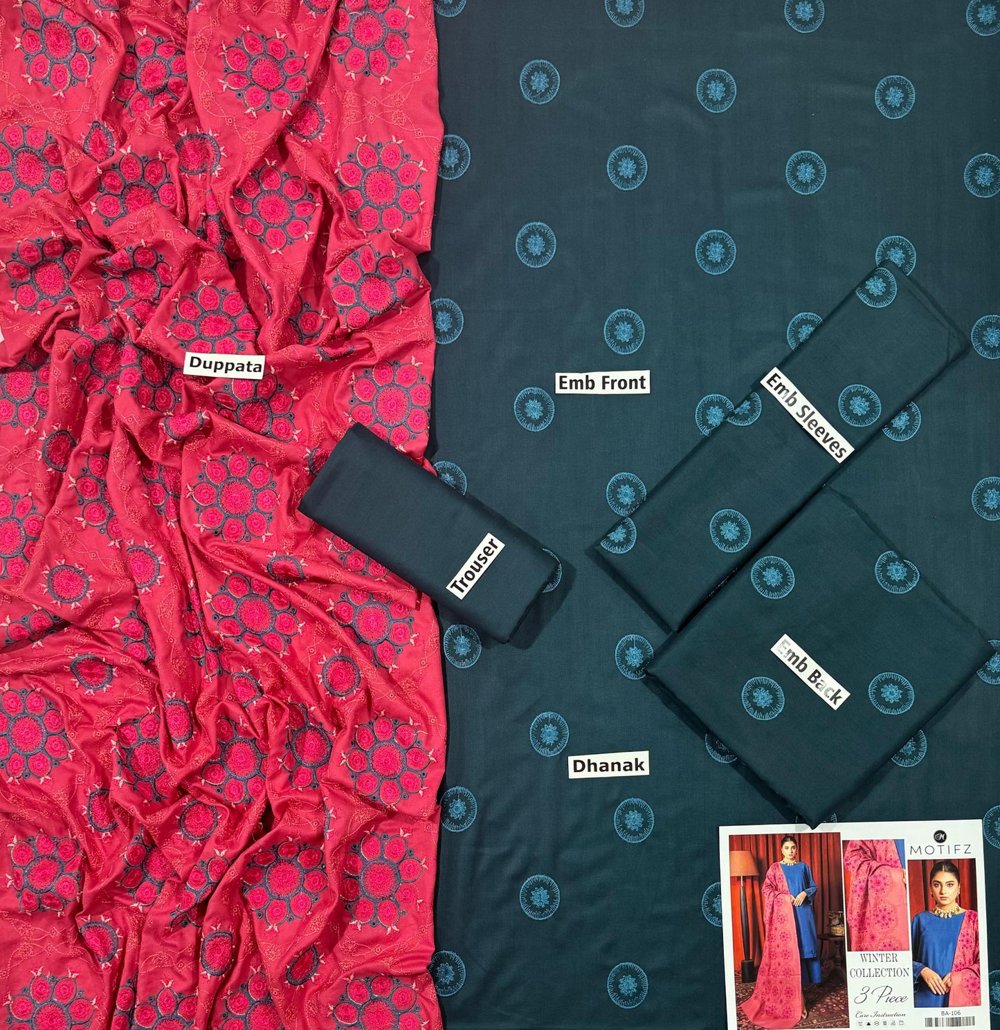 MOTIFZ | DHANAK 3 PIECE FULL EMBROIDERED SUIT FOR WINTER 2024-2025