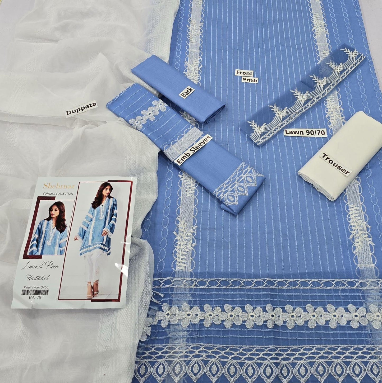 SHEHRNAZ | LAWN 3 PIECE FULL HEAVY EMB UNSTICHED SUIT FOR SUMMER 2025
