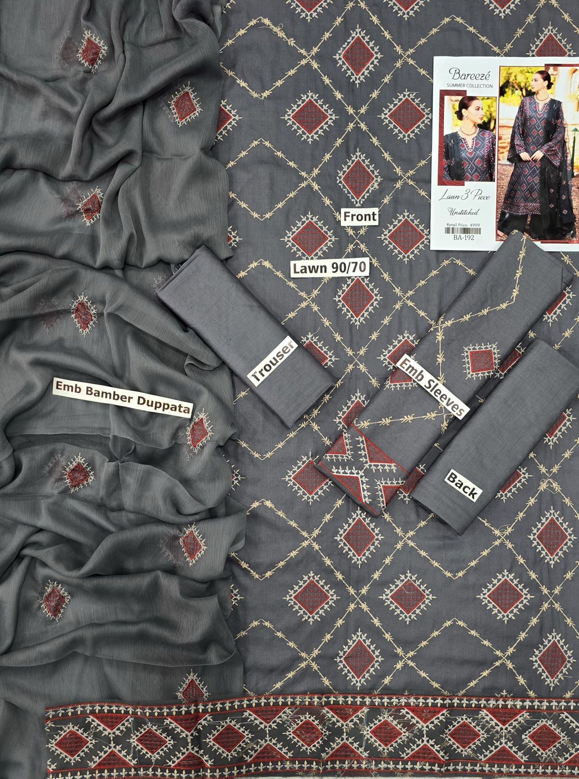 BAREEZE | LAWN 3 PIECE FULL HEAVY EMB UNSTICHED SUIT FOR SUMMER 2025