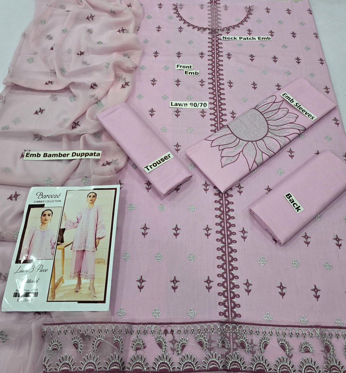 BAREEZE | LAWN 3 PIECE FULL HEAVY EMB UNSTICHED SUIT FOR SUMMER 2025