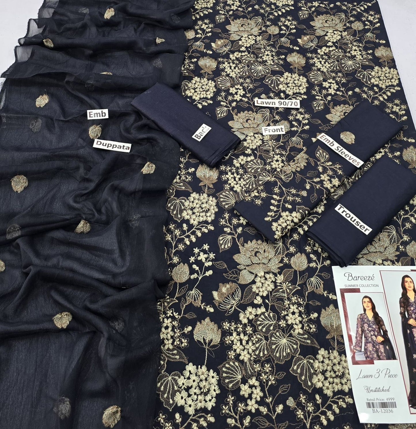 BAREEZE | LAWN 3 PIECE FULL HEAVY EMB UNSTICHED SUIT FOR SUMMER 2025