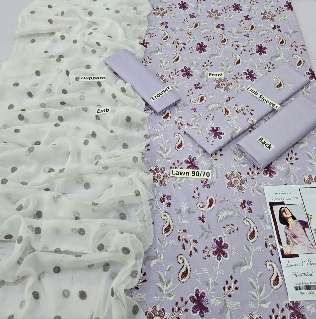 ZARA SHAHJAHAN | LAWN 3 PIECE FULL HEAVY EMB UNSTICHED SUIT FOR SUMMER 2025