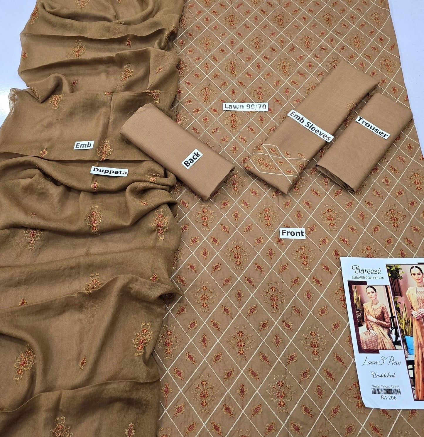 BAREEZE | LAWN 3 PIECE FULL HEAVY EMB UNSTICHED SUIT FOR SUMMER 2025