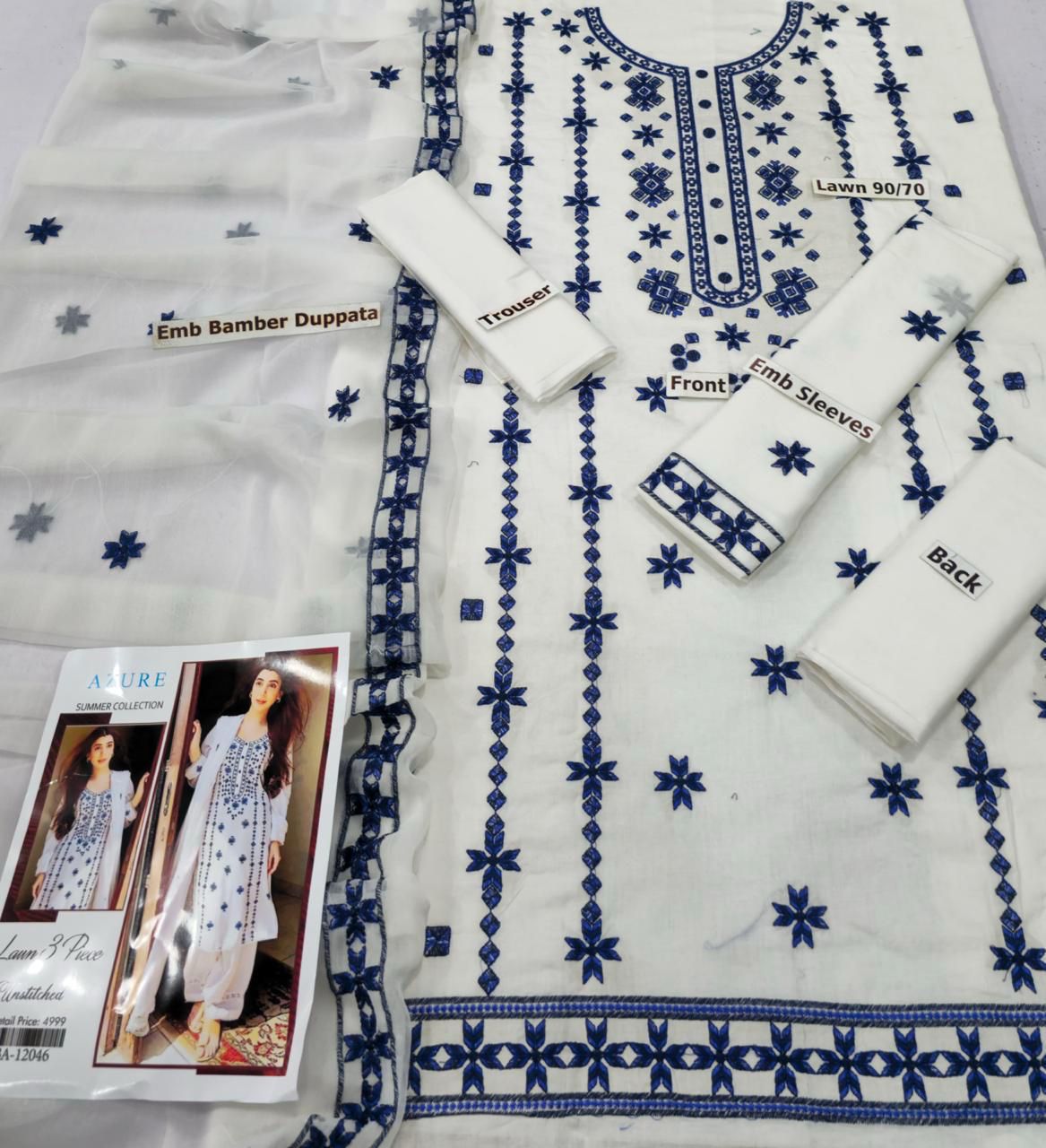 AZURE | LAWN 3 PIECE FULL HEAVY EMB UNSTICHED SUIT FOR SUMMER 2025