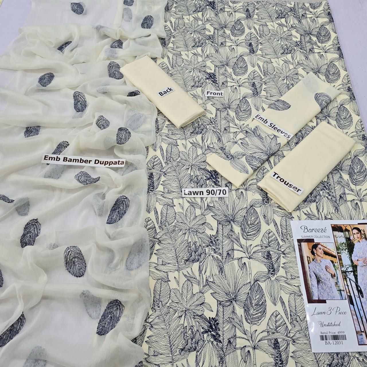 BAREEZE | LAWN 3 PIECE FULL HEAVY EMB UNSTICHED SUIT FOR SUMMER 2025