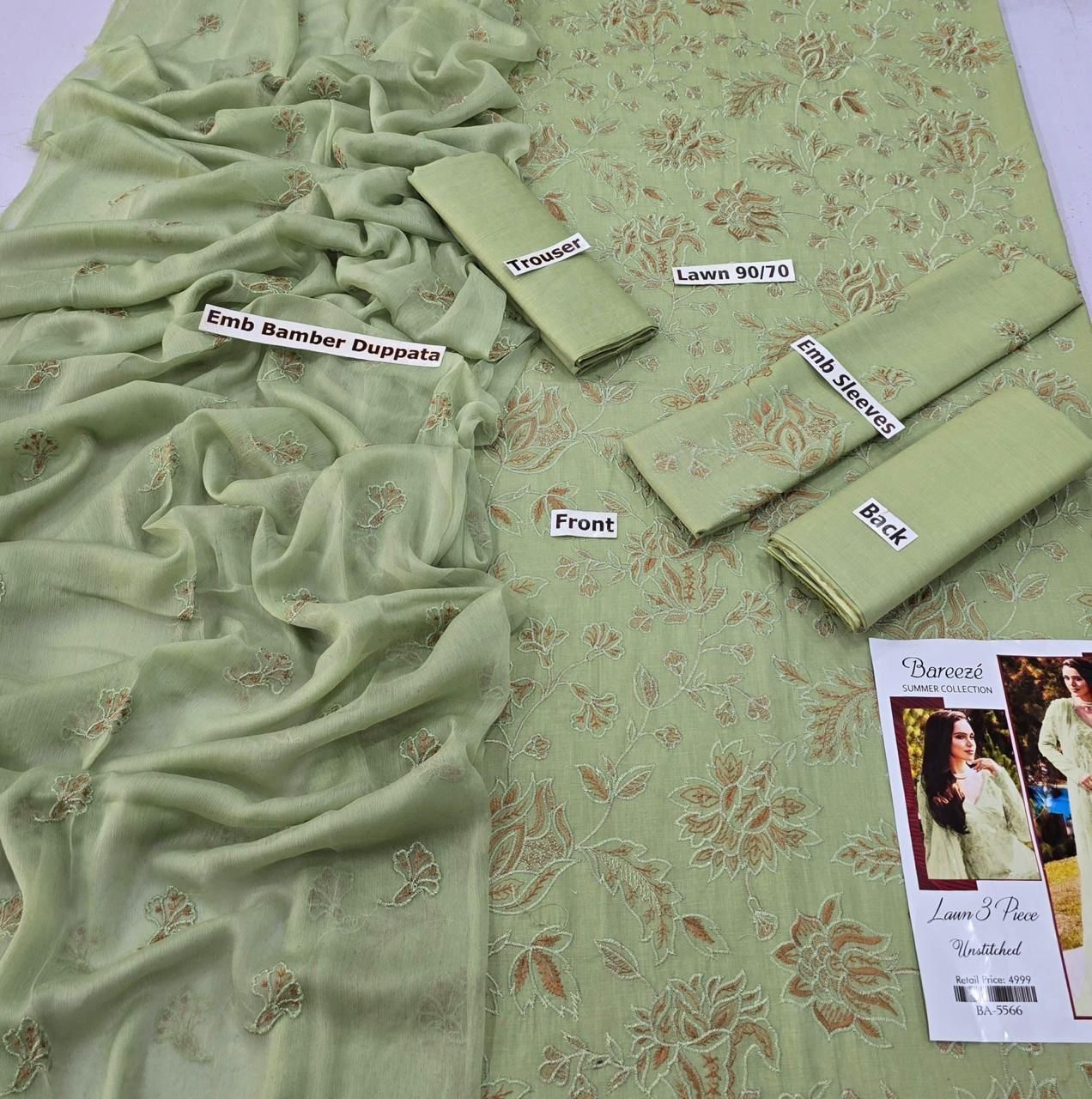 BAREEZE | LAWN 3 PIECE FULL HEAVY EMB UNSTICHED SUIT FOR SUMMER 2025