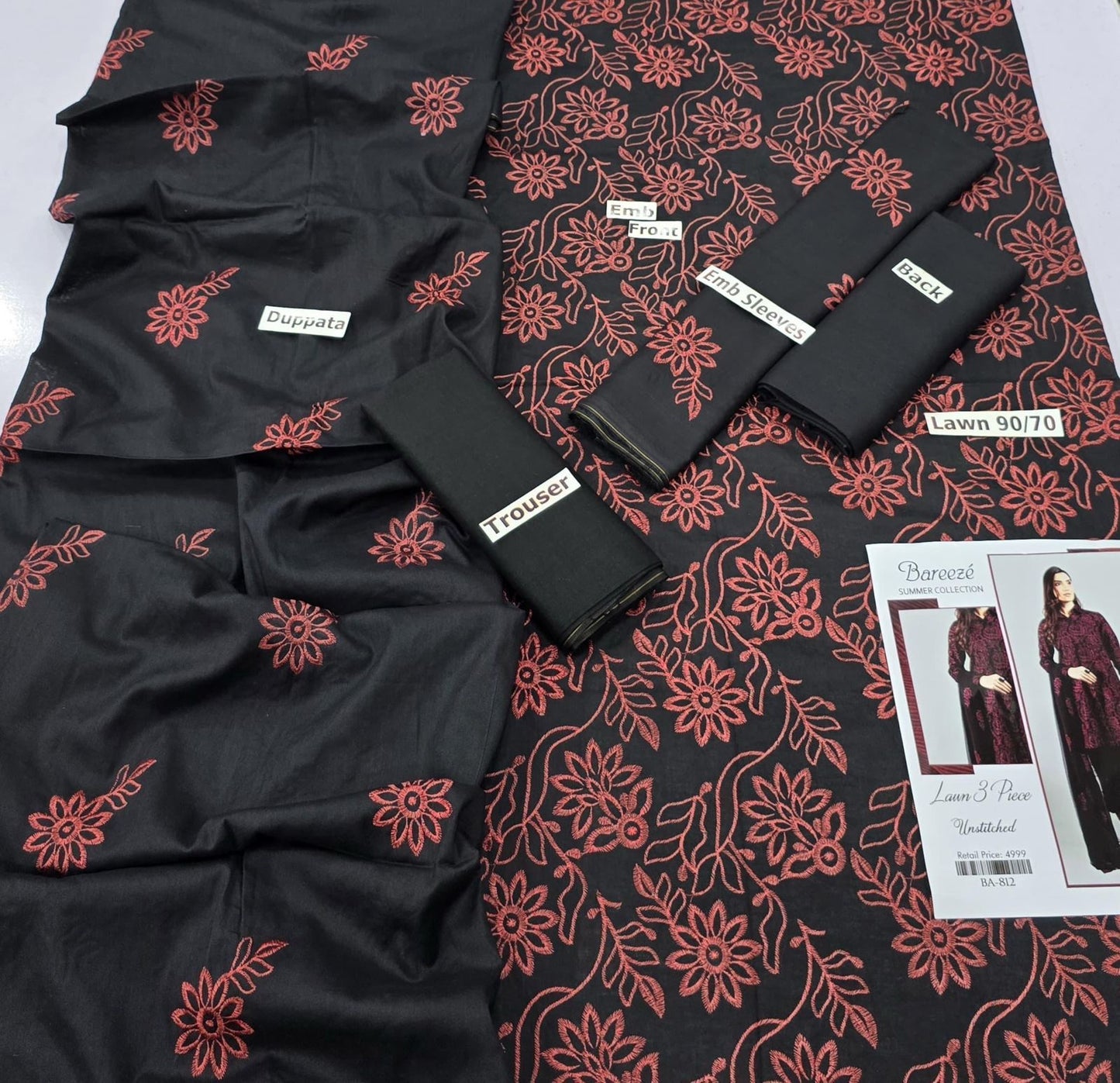 BAREEZE | LAWN 3 PIECE FULL HEAVY EMB UNSTICHED SUIT FOR SUMMER 2025