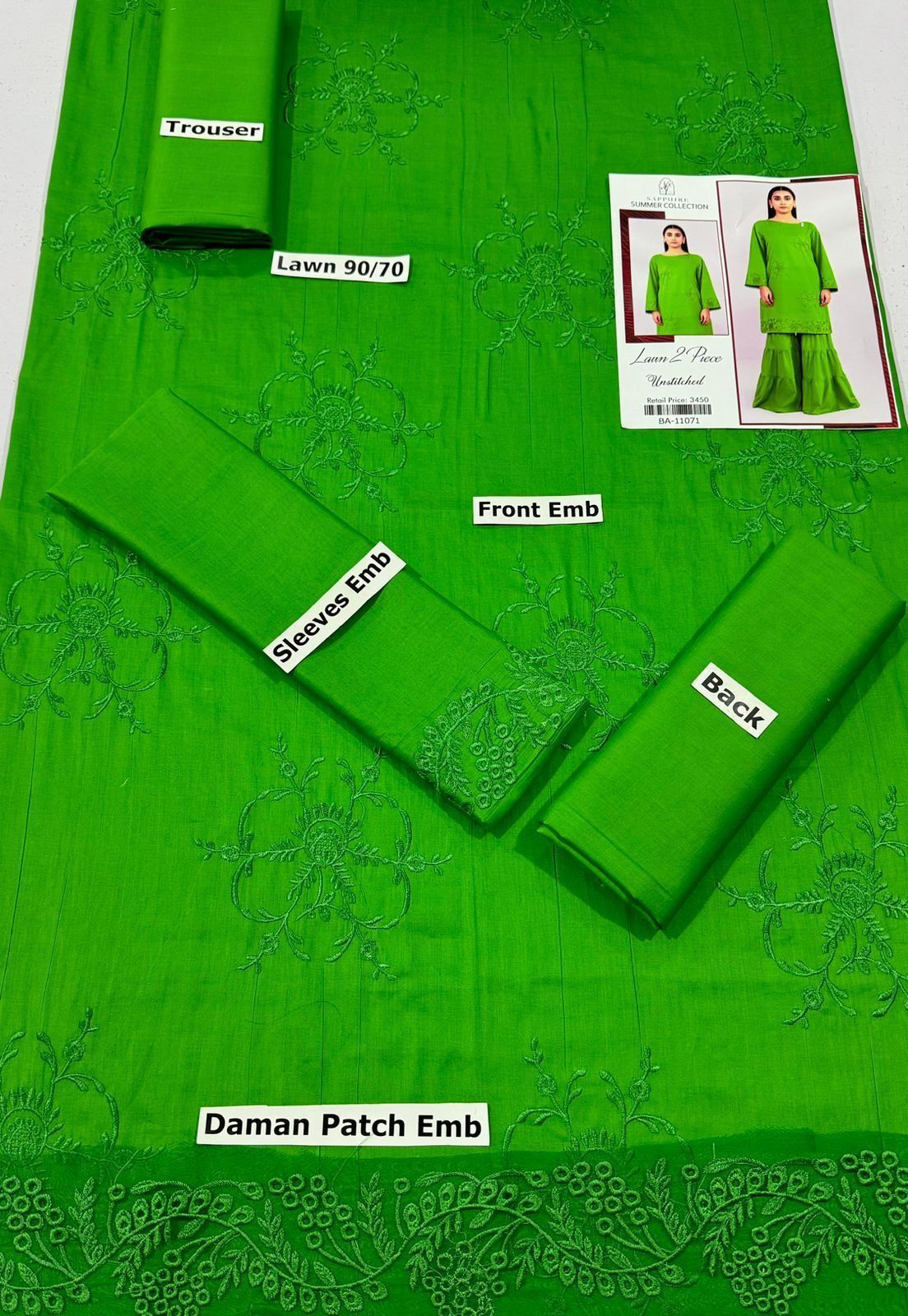 SAPPHIRE | LAWN 2 PIECE FULL EMB UNSTICHED SUIT FOR SUMMER 2025