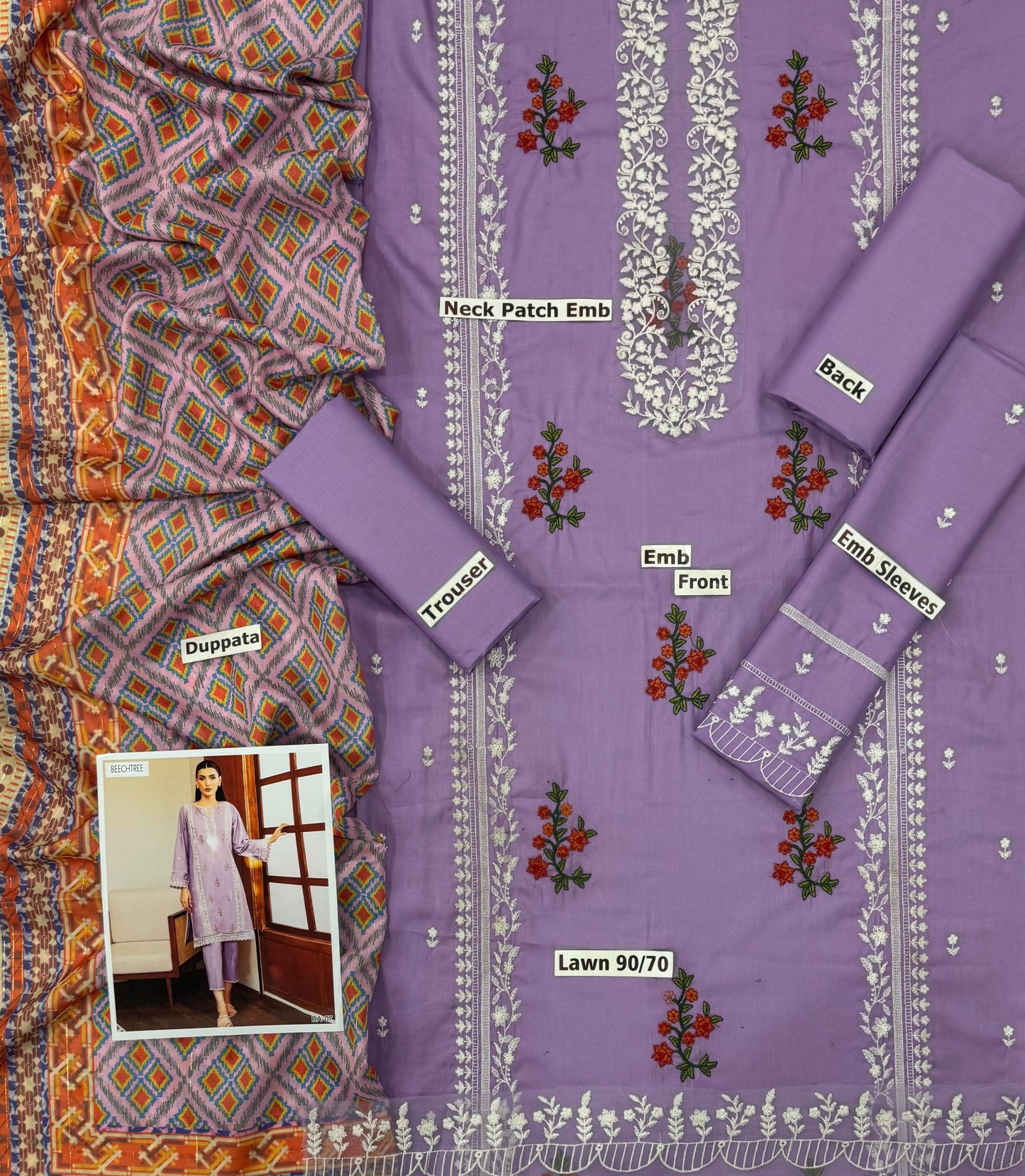 BEECHTREE | LAWN 3 PIECE UNSTICHED FULL HEAVY EMB SUIT FOR SUMMER 2025