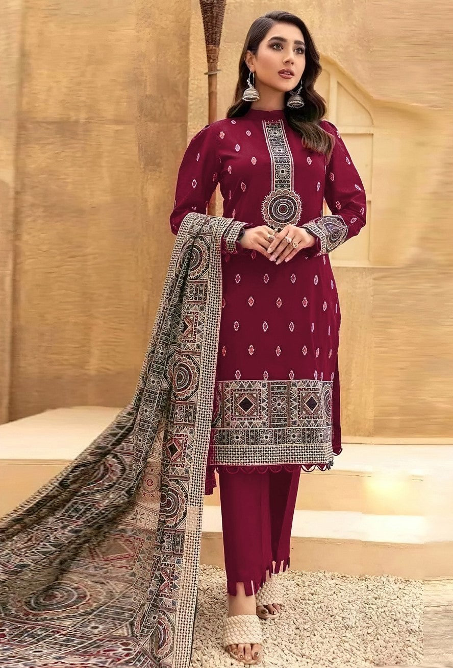 BAREEZE | DHANAK 3 PIECE UNSTICHED FULL HEAVY EMB SUIT WITH HEAVY EMB SHAWL FOR WINTER 2025-26