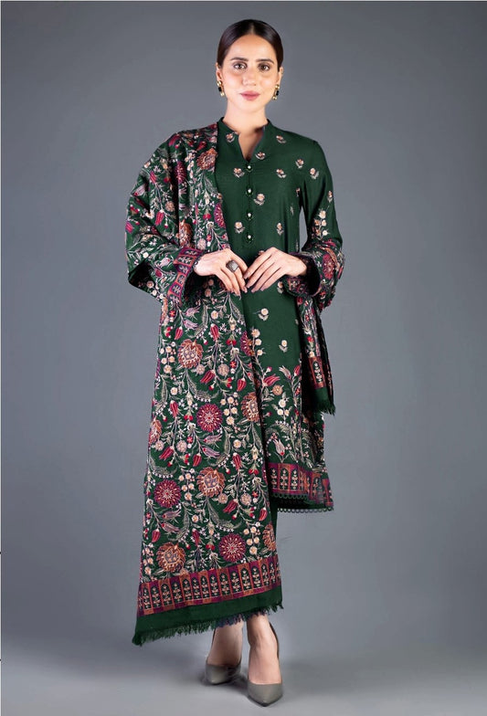 BAREEZE | DHANAK 3 PIECE UNSTICHED FULL HEAVY EMB SUIT WITH HEAVY EMB SHAWL FOR WINTER 2025-26