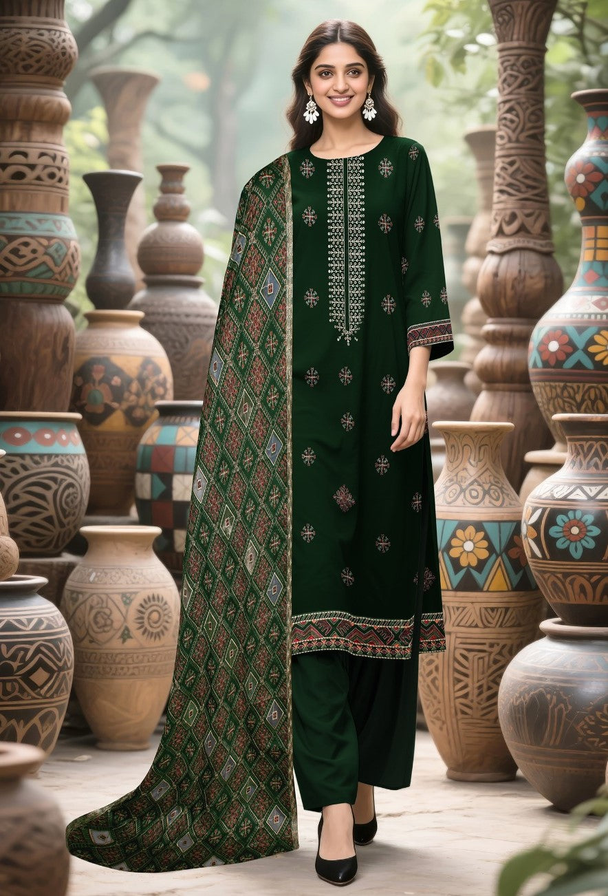 BAREEZE | DHANAK 3 PIECE UNSTICHED FULL HEAVY EMB SUIT WITH HEAVY EMB SHAWL FOR WINTER 2025-26