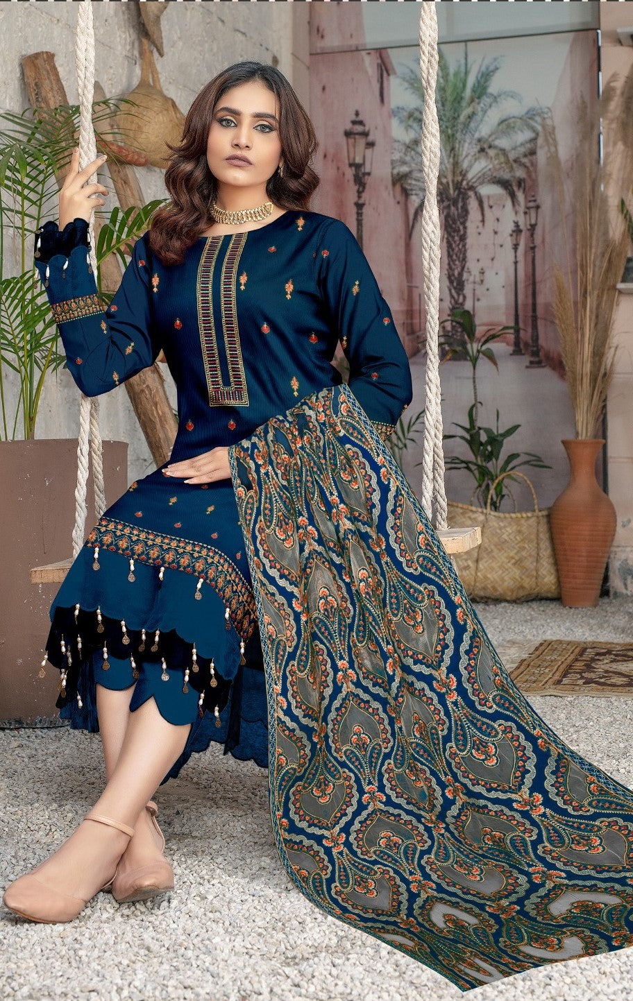 BAREEZE | DHANAK 3 PIECE UNSTICHED FULL HEAVY EMB SUIT WITH HEAVY EMB SHAWL FOR WINTER 2025-26