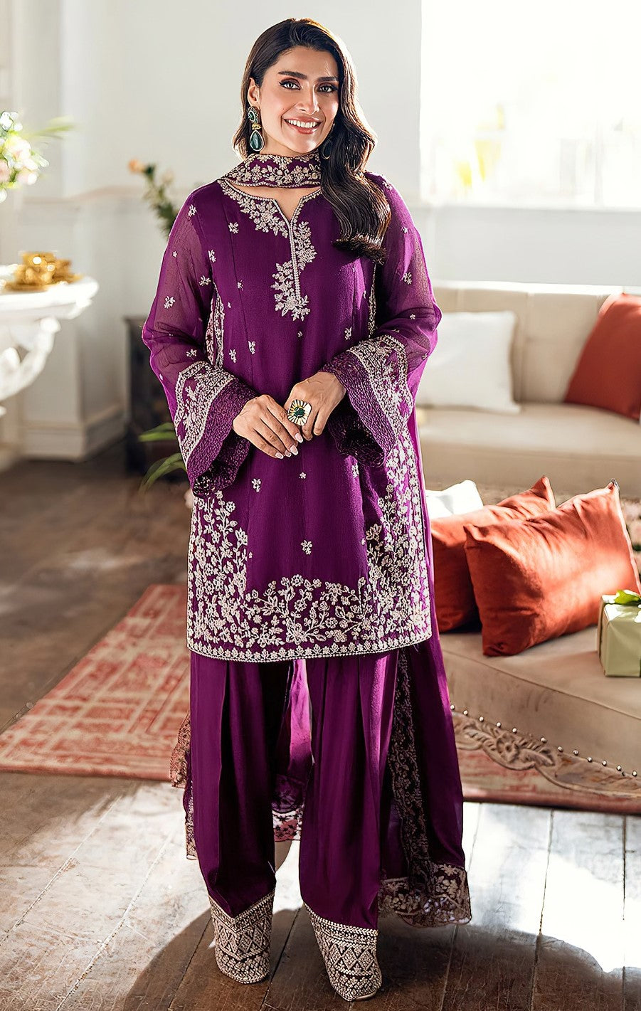 AZURE | DHANAK 3 PIECE UNSTICHED FULL HEAVY EMB SUIT WITH HEAVY EMB SHAWL FOR WINTER 2025-26