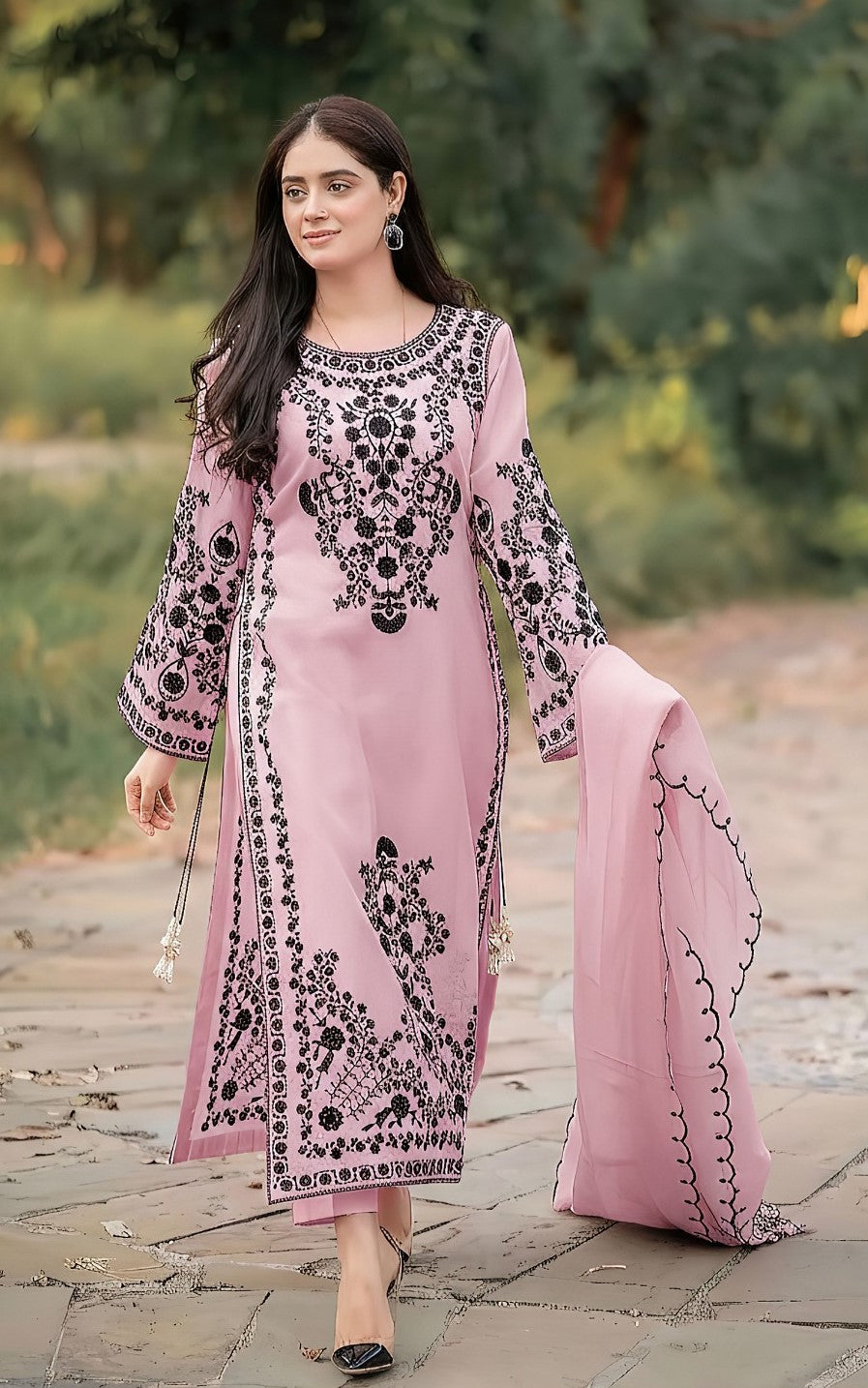 NAKOOSH | LAWN 3 PIECE UNSTICHED FULL HEAVY EMB SUIT WITH CUTWORK READY TO WEAR DUBATA FOR SUMMER 2026