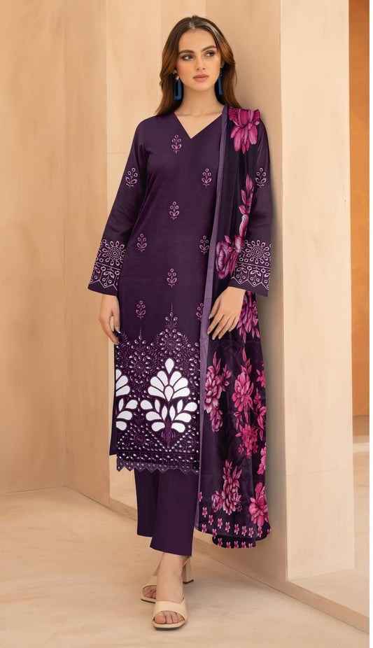 RANG RASIA | DHANAK 3 PIECE UNSTICHED FULL HEAVY EMB SUIT WITH HEAVY EMB SHAWL FOR WINTER 2025-26