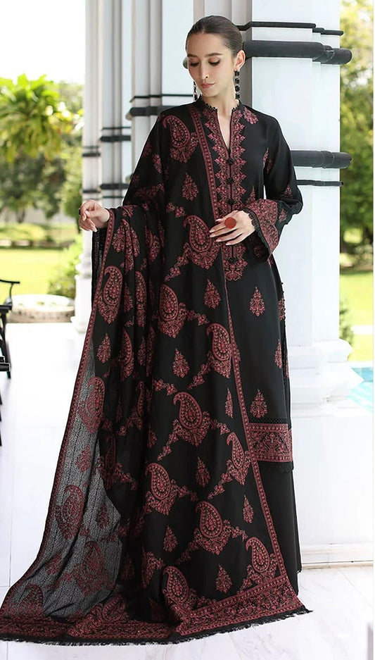 BAREEZE | DHANAK 3 PIECE UNSTICHED FULL HEAVY EMB SUIT WITH HEAVY EMB SHAWL FOR WINTER 2025-26