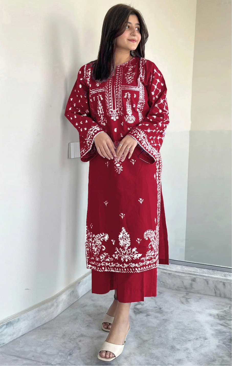 UMZAY| LAWN 2 PC FULL HEAVY EMB SUIT FOR SUMMER 2026 BOTEL MAROON