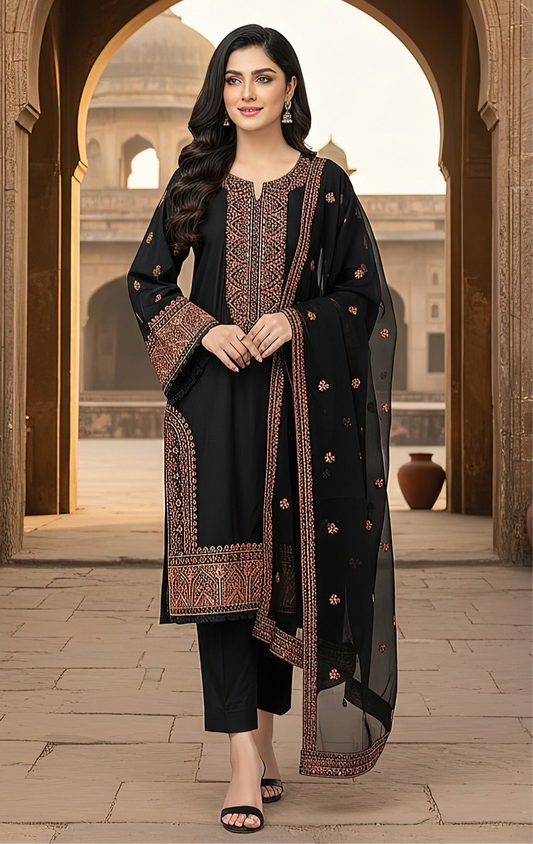 HUSAIN RIHAR| LAWN 3 PIECE UNSTICHED FULL HEAVY EMB SUIT WITH READY TO WEAR CUTTWORK DUBATA FOR SUMMER 2026