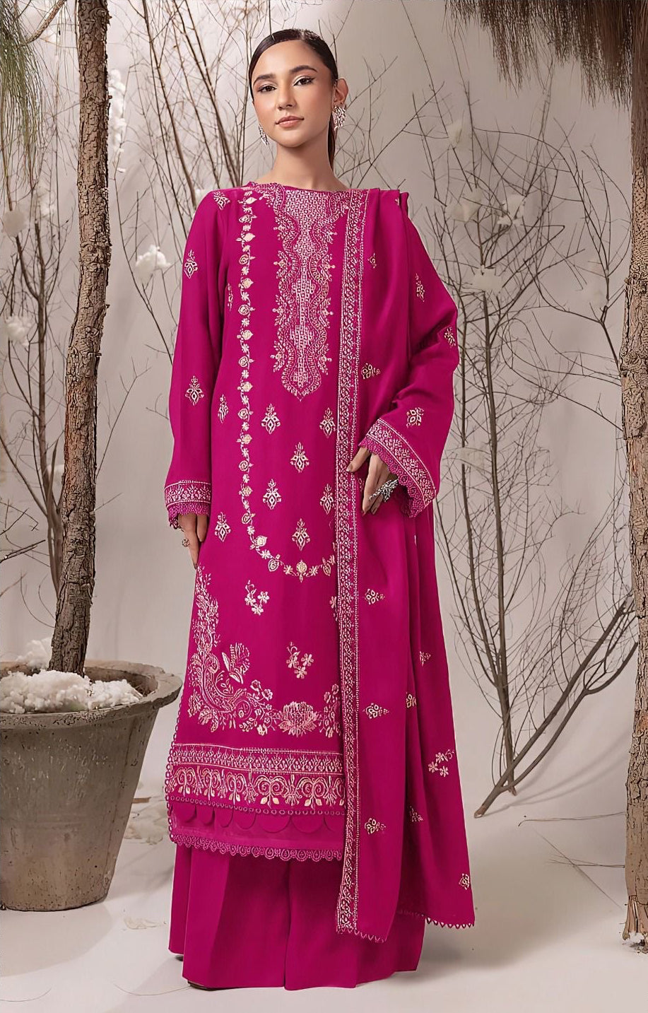 HUSSAIN REHAR | DHANAK 3 PIECE UNSTICHED FULL HEAVY EMB SUIT WITH HEAVY EMB SHAWL FOR WINTER 2025-26